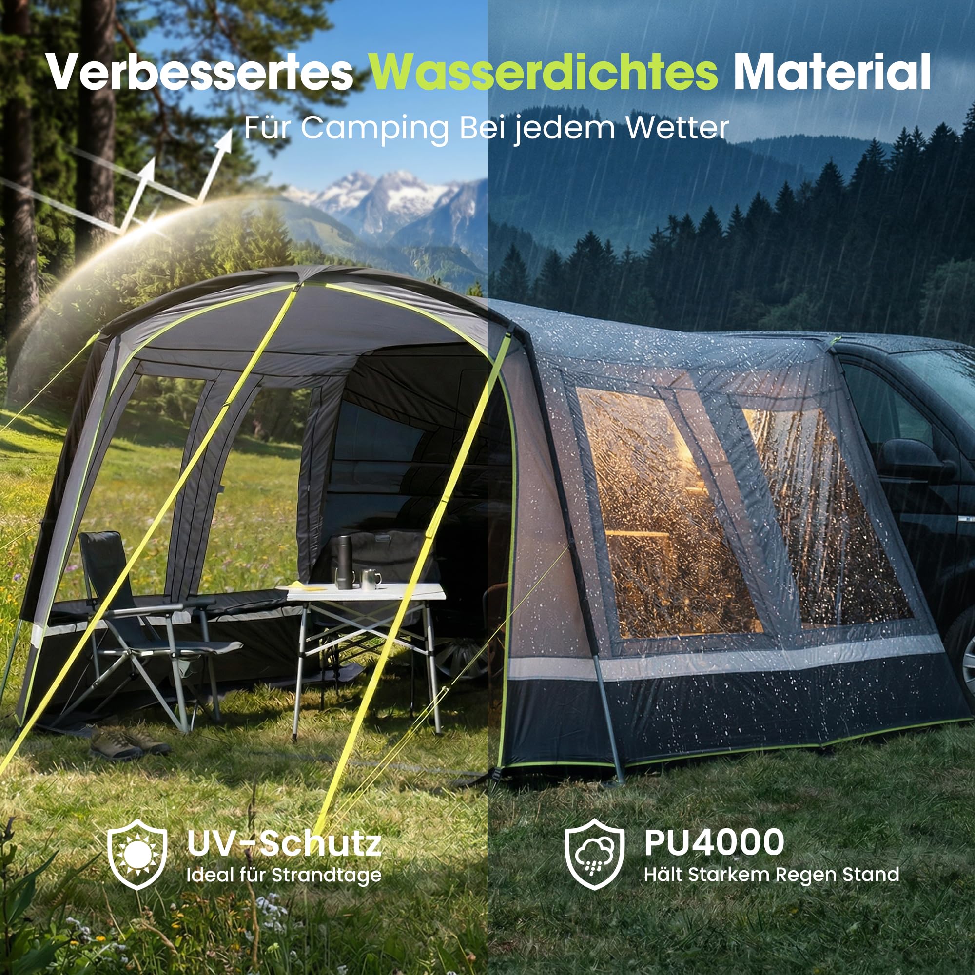 High Peak Busvorzelt Auto freistehend, Heckzelt Autozelt mit Kederanschluss, höhenverstellbarer Anschluss, Vorzelt für SUV, Van, Bus, Wohnmobil, Campervan, Wohnwagen, Camping Reise Outdoor