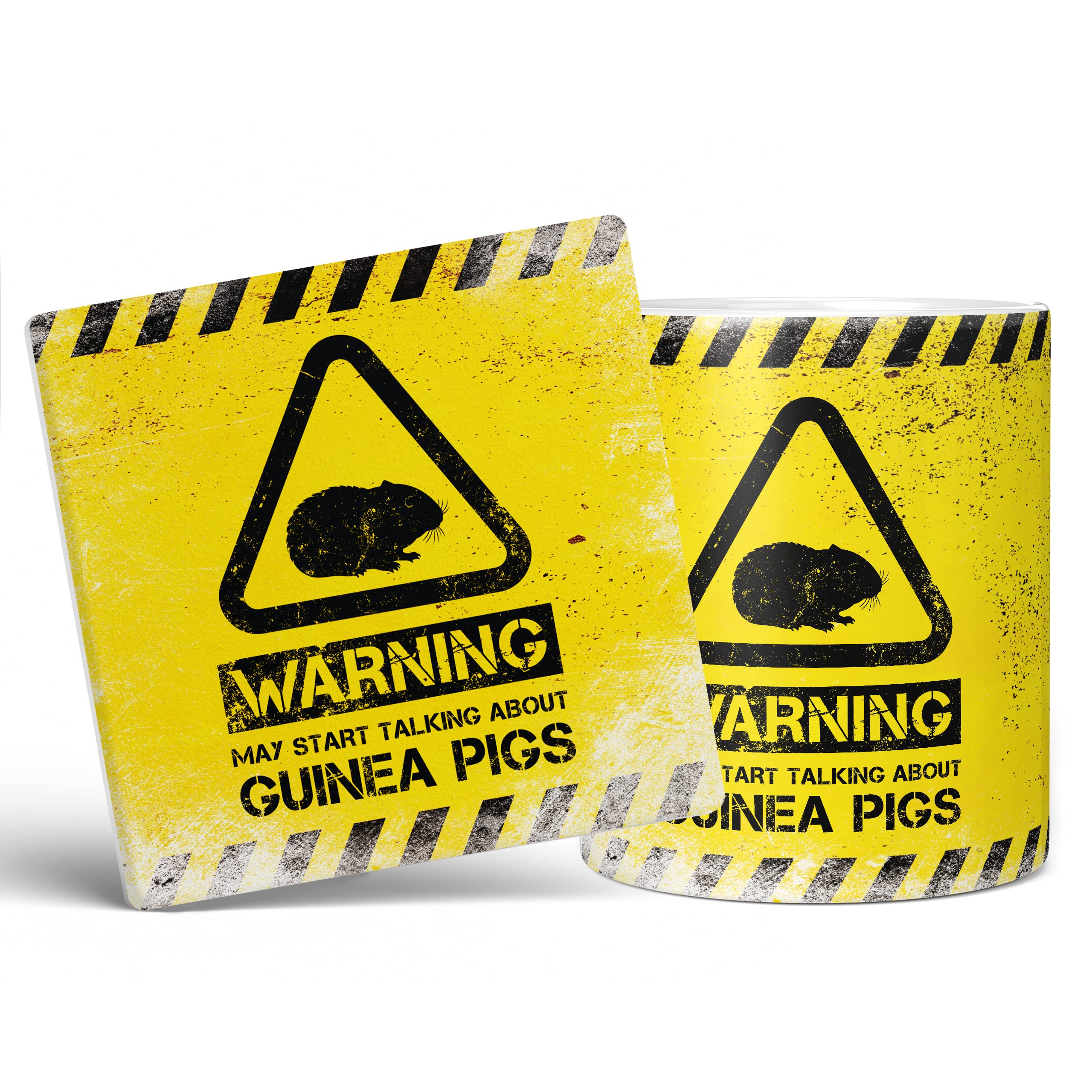 Mug Monster - Warning May Start Talking About Guinea Pigs Funny Gift Mug - Ceramic Coffee Cup, Gift for Men or Women, Extra Large and Giant Available, 11oz White & Coaster