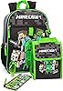 Minecraft Creeper Zombie School Backpack for Children 5 Pieces Gamer Lunch Bag Black One Size Minecraft - Themed