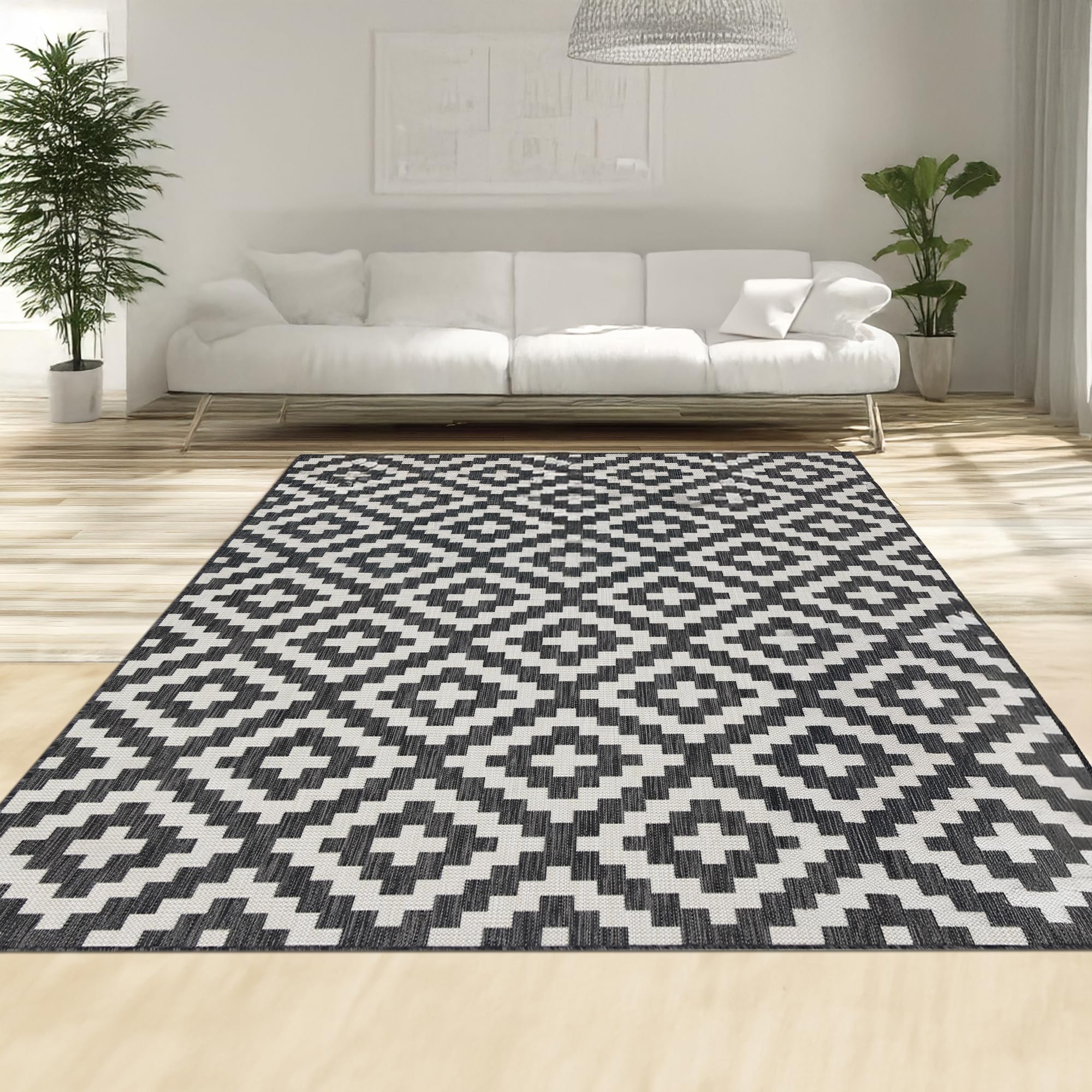 homeart Area Rugs – Durable, Stain-Resistant, Vibrant Geometric Design Carpets – Easy-Clean Rugs for Living Room, Kitchen, Entryway, or Bedroom – Square - D.Anthracite Cream - 180x270 cm