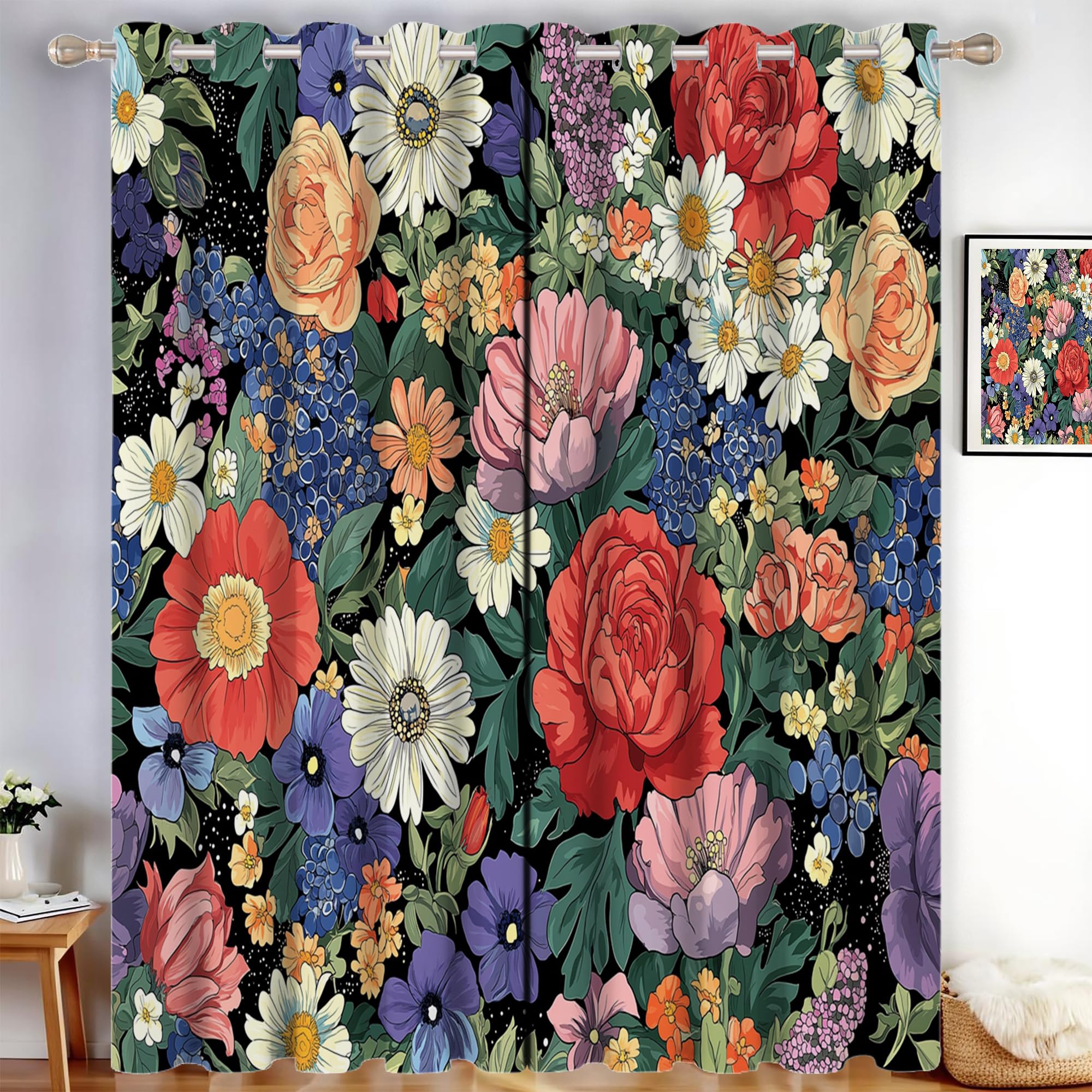 Rideaux de campagne occultants haut de gamme motif roses