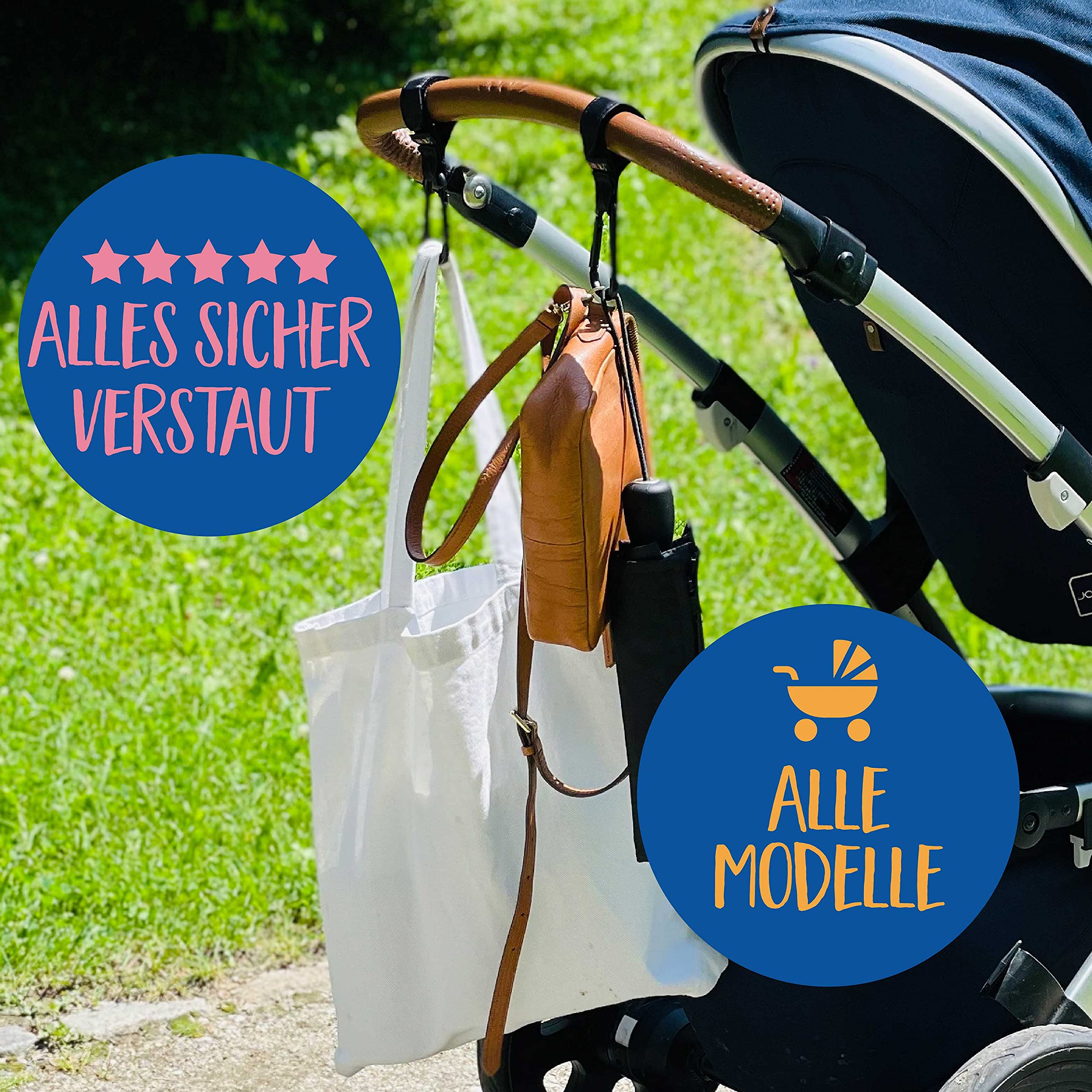 Robusti ganci per passeggino (set di 2, capacità di carico 40 kg) Chiusura in velcro