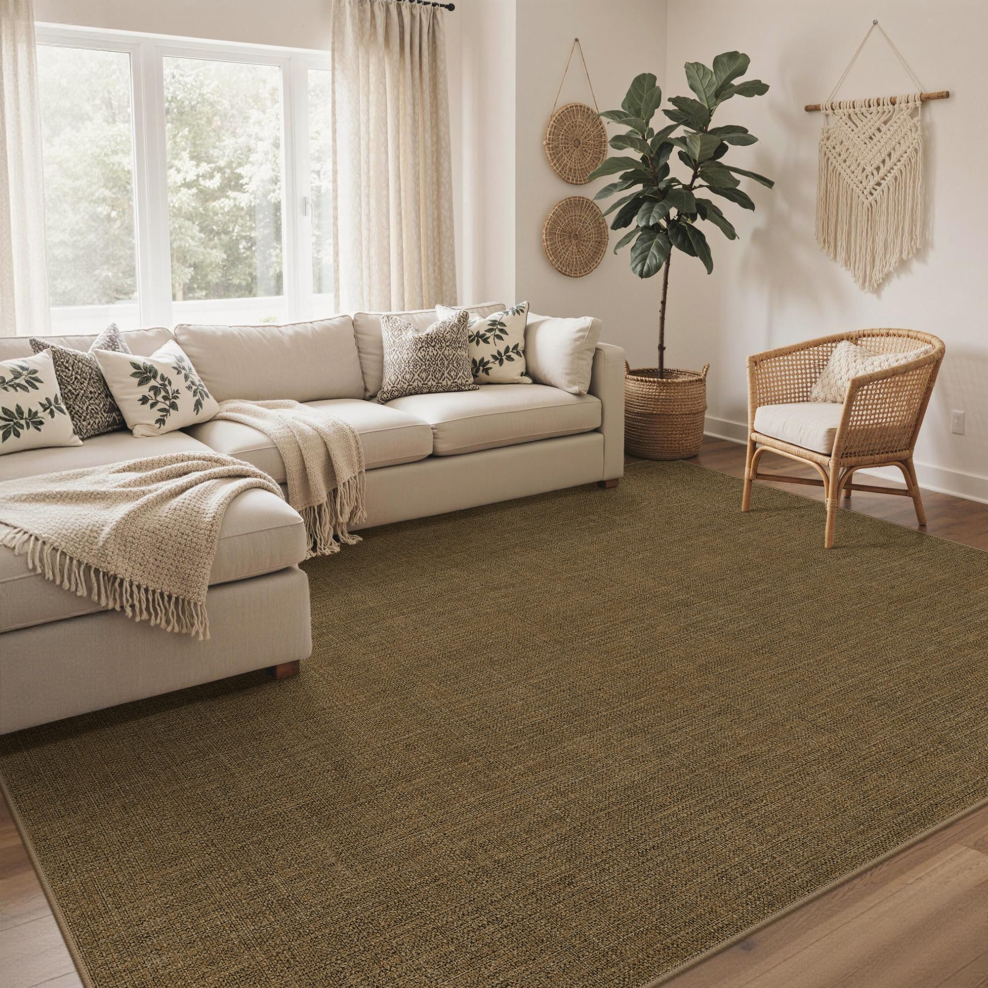 GENIMO Alfombra Interior Exterior Efecto Yute 200x290 cm, Poliéster, Lavable, Antideslizante y Fácil de Limpiar, para Salón, Balcón y Terraza