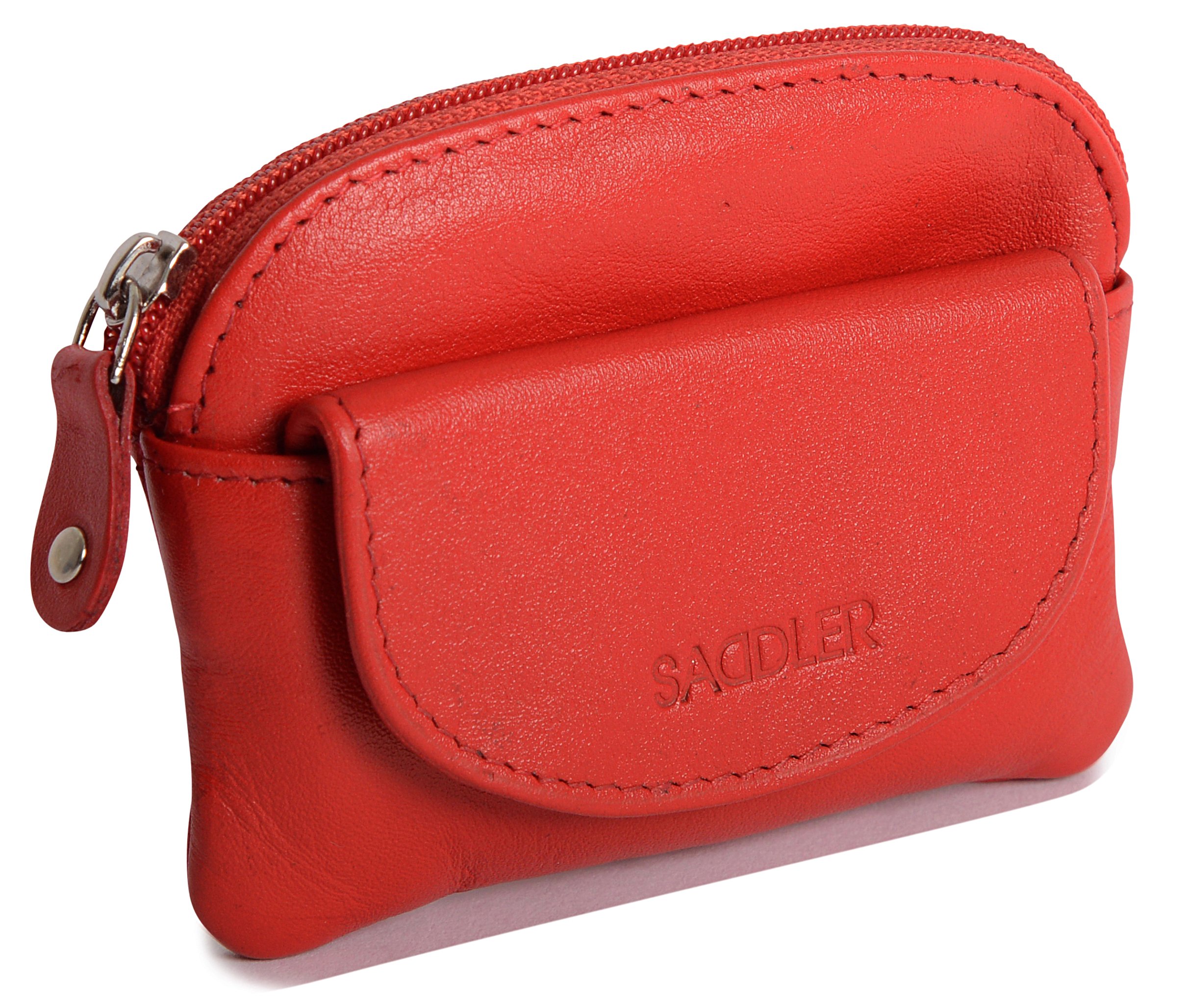 SADDLERWomens Real Leather Small Zip Top Coin Purse | Ladies Change Pouch - Perfect For Coins & Small Keys |Gift Boxed - Red