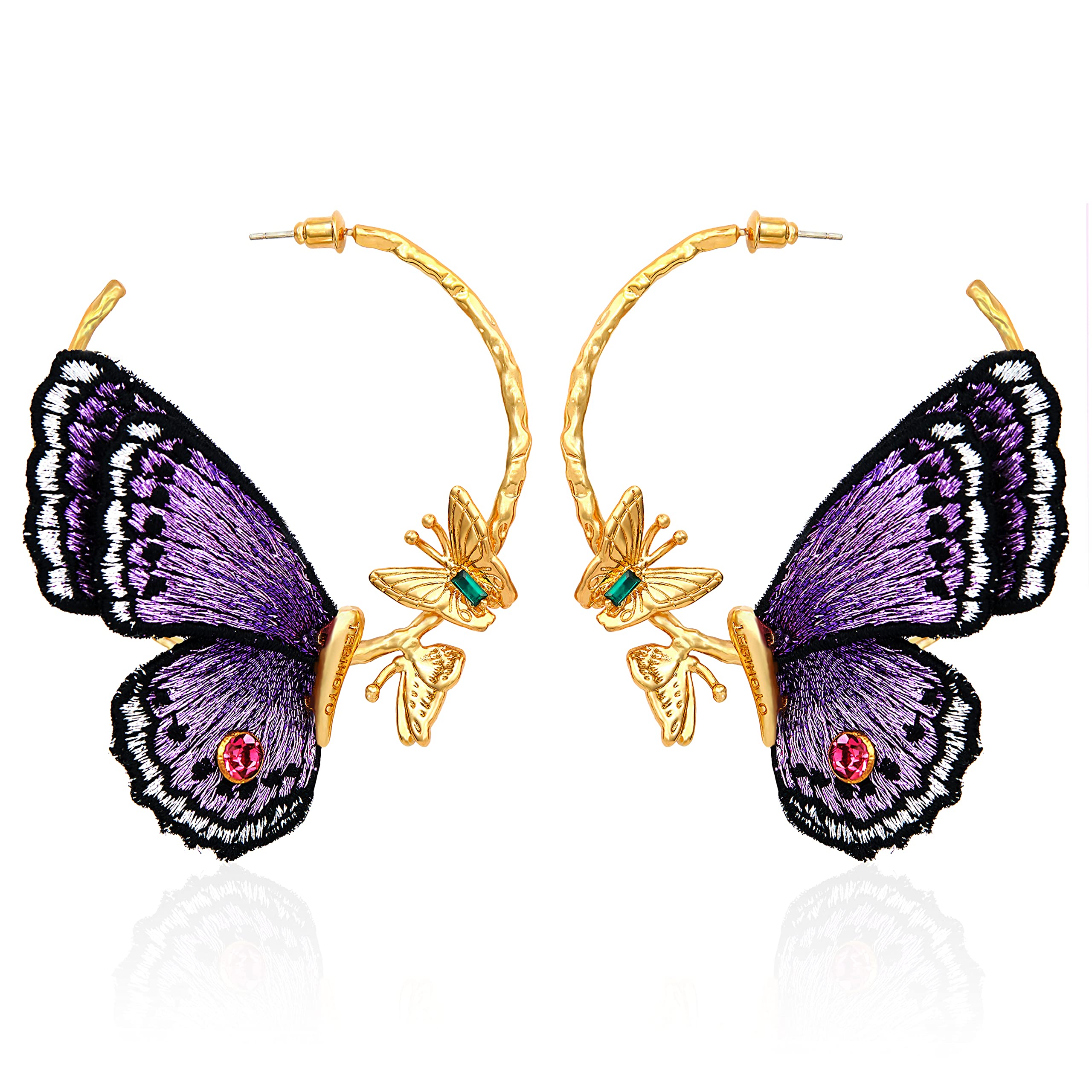 Butterfly Earrings for Women-24K Gold Plated Hoop Hypoallergenic Earrings, Dangle Wings Design
