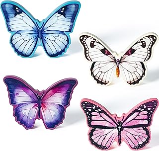 WATINC 4PCS Spring Butterfly Wooden Signs, Summer Tiered Tray Decorations, Double-sided Butterfly Printed Wood Tabletop Centerpiece Sign, Butterflies Farmhouse Rustic Party Decor for Home Kitchen