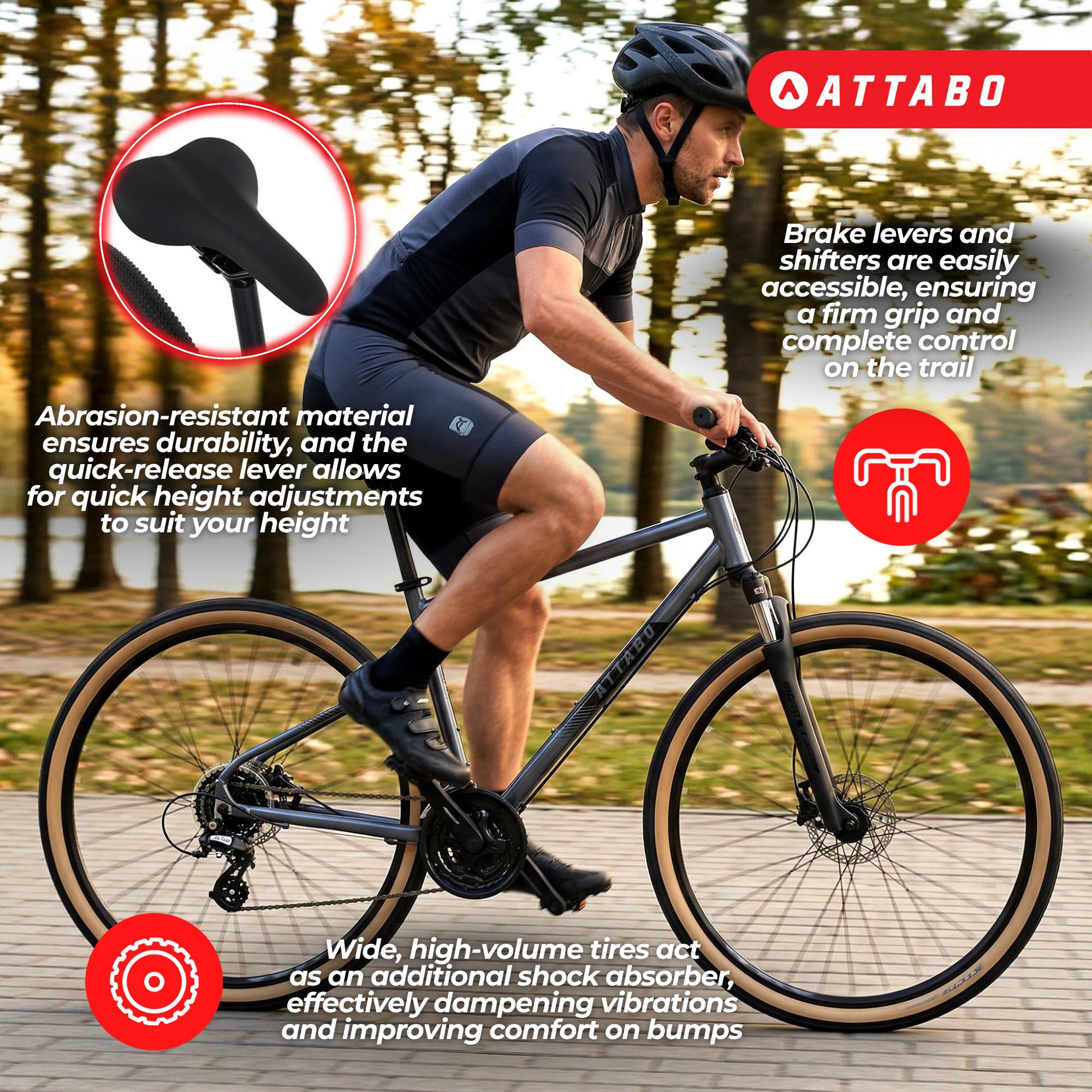 ATTABO SANO 3.0 męski rower crossowy 28 cali do jazdy na ulicy i żwirze | Aluminiowa rama, 24 biegi, amortyzowany widelec SR Suntour i hydrauliczne hamulce tarczowe Shimano