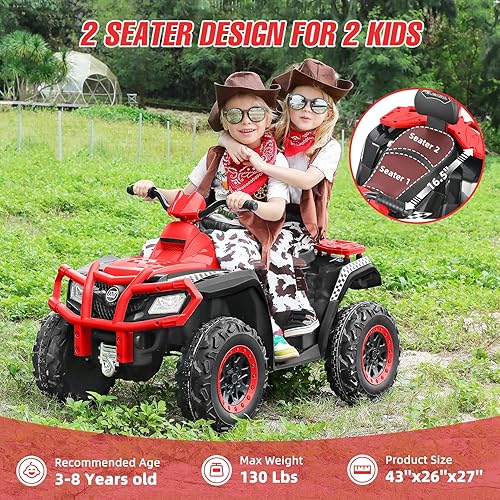 Miniatura 2 de ELEMARA ATV para niños de 2 plazas, vehículo eléctrico de 4 ruedas con batería de 10 AH, 4 mph, 2 puertos de carga, Bluetooth, faros LED, música,