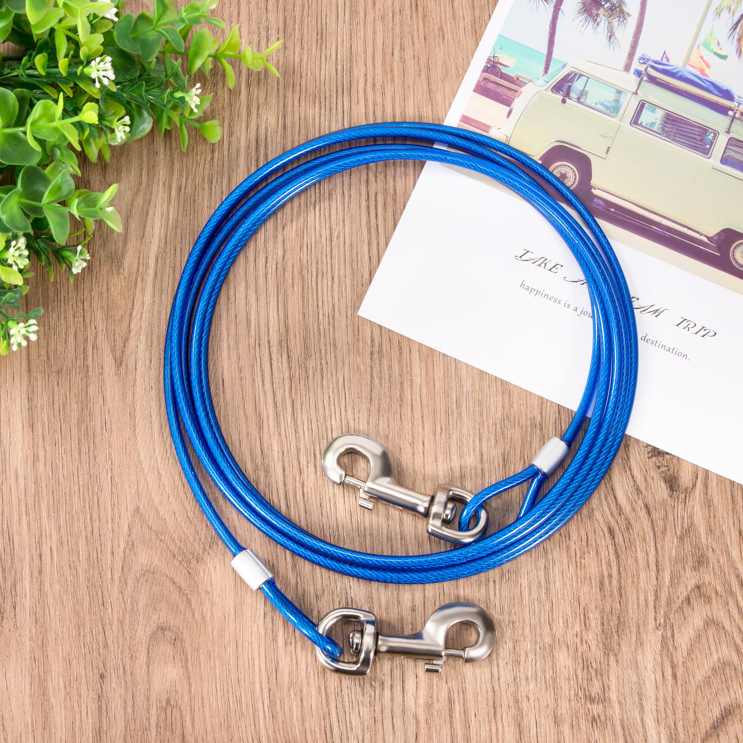 Cavo per Cani Resistente 5m Corda per Cani in Filo D'acciaio Cavo di Collegamento e Cani con Fibbia Rotante in Metallo per Esterni Cortile Campeggio Giardino Blu