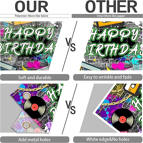 Miniatura 6 de Fondo de hip hop de 10 x 8 pies, retro de los años 80 y 90, accesorios para fotos de cumpleaños de los años 80 y 90, decoración de fondo de pared de