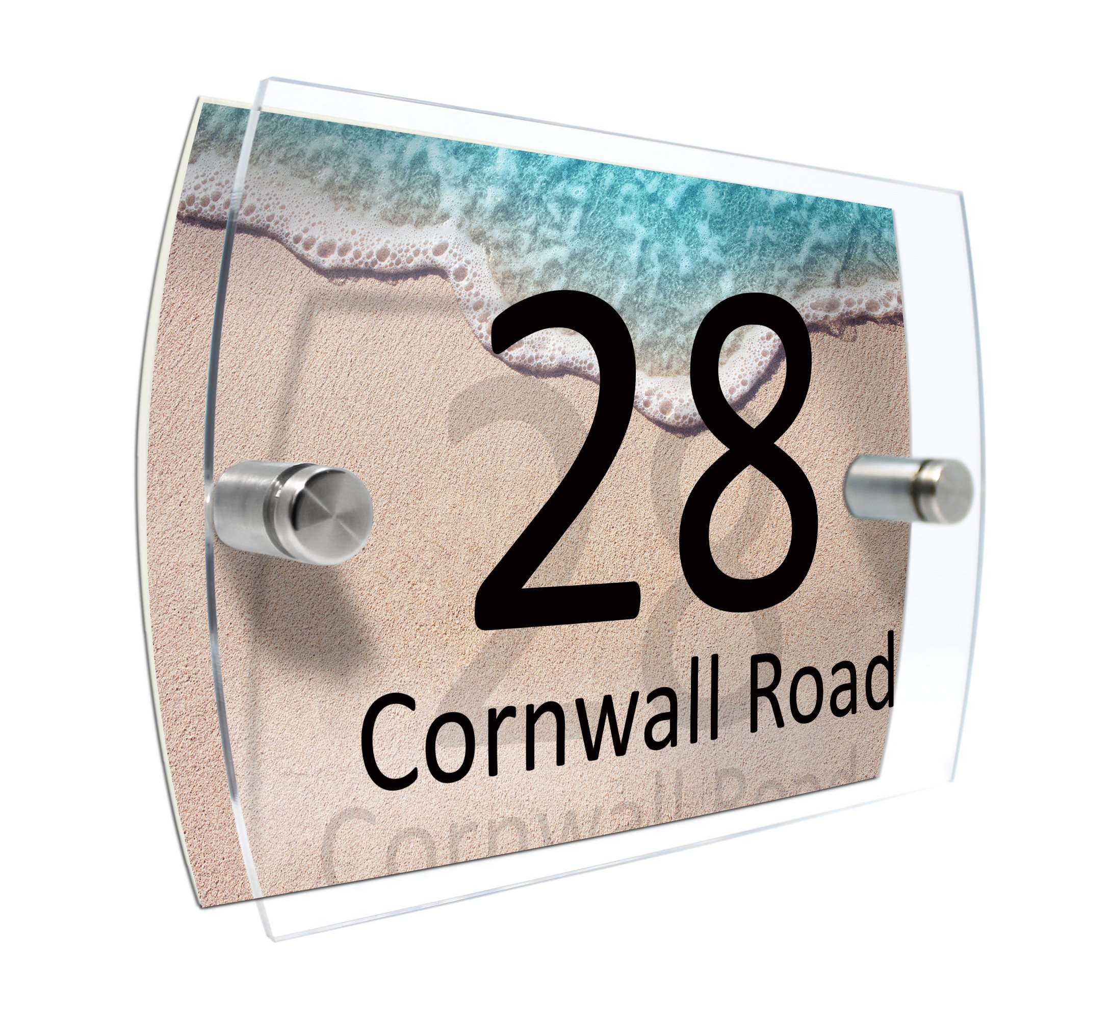 CS Printing House Number Sign Plaque Garden Glass Effect Acrylic Sign Door Plate Marble Wall Display 2 Part Branded Acrylic (Ocean beach)