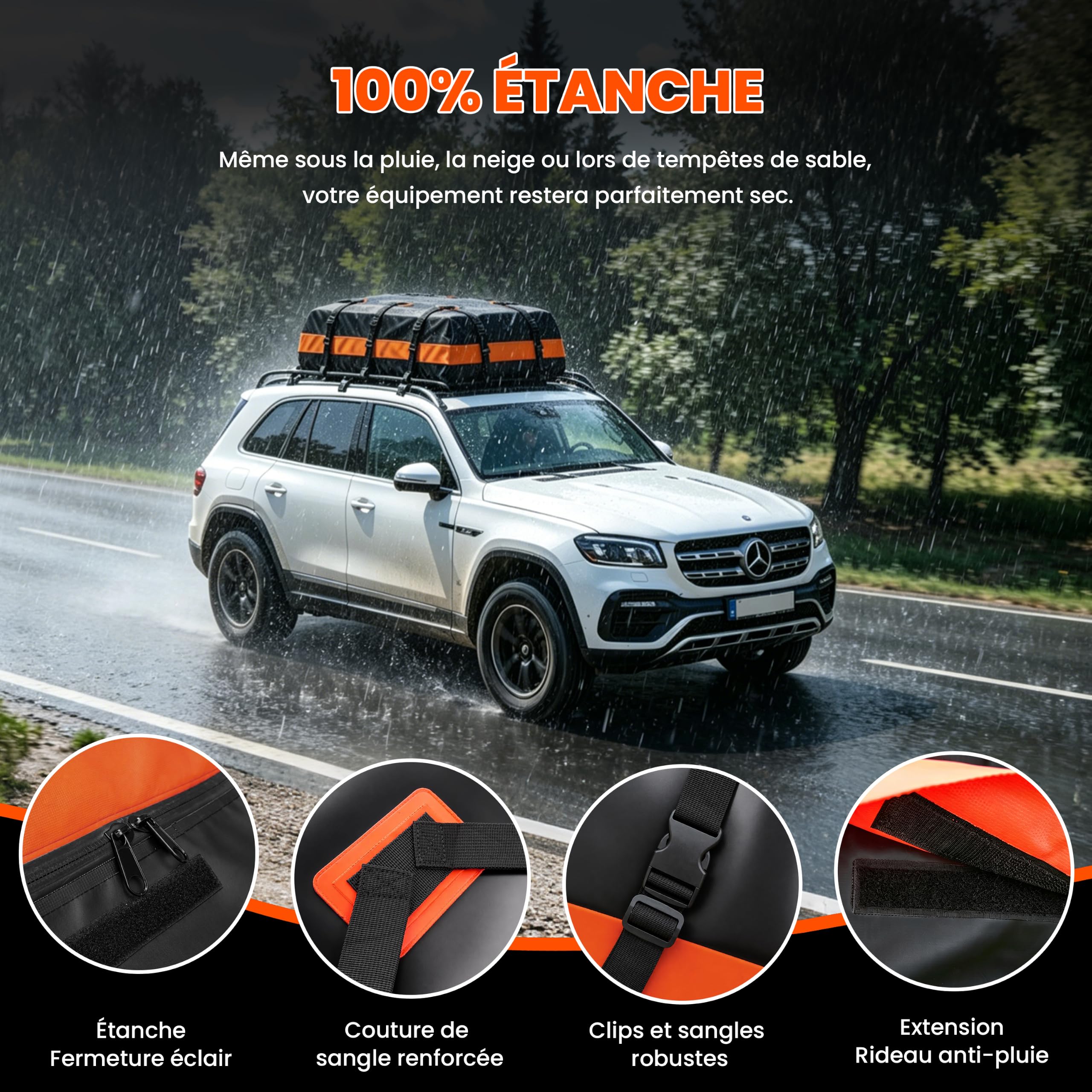 Dachtasche Auto 840D Wasserdicht 15 Kubikfuß (Black/Orange)
