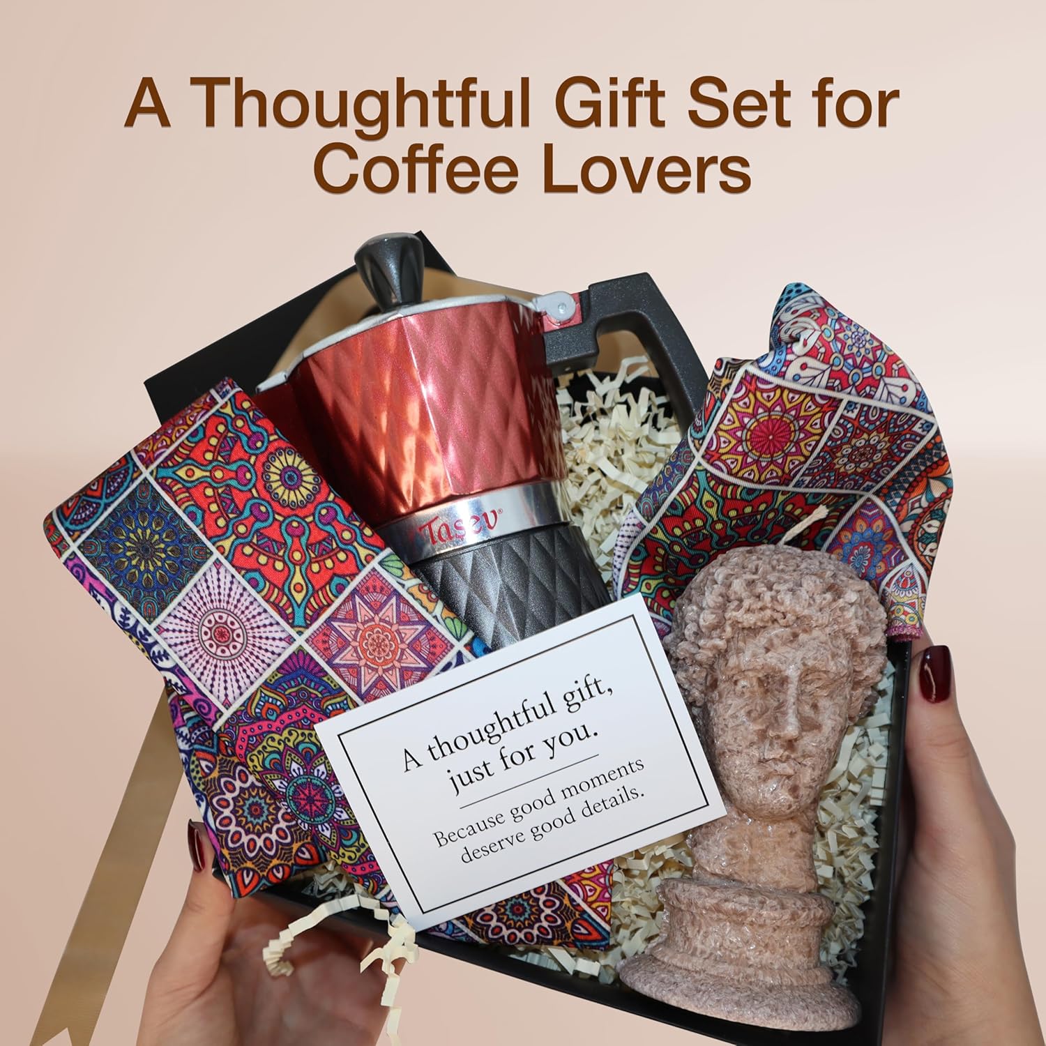 CharmLab Candle – Men’s Coffee & Candle Gift Set, Modern Rituals Collection for Him with Sculptural Bust, Moka Pot, Tie & Pocket Square, Luxury Gift for Birthdays, Anniversaries & Special Occasions