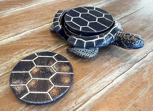 Miniatura 6 de Juego de posavasos de tortuga marina, decoración de playa costera, acabado rústico náutico azul marino y blanco