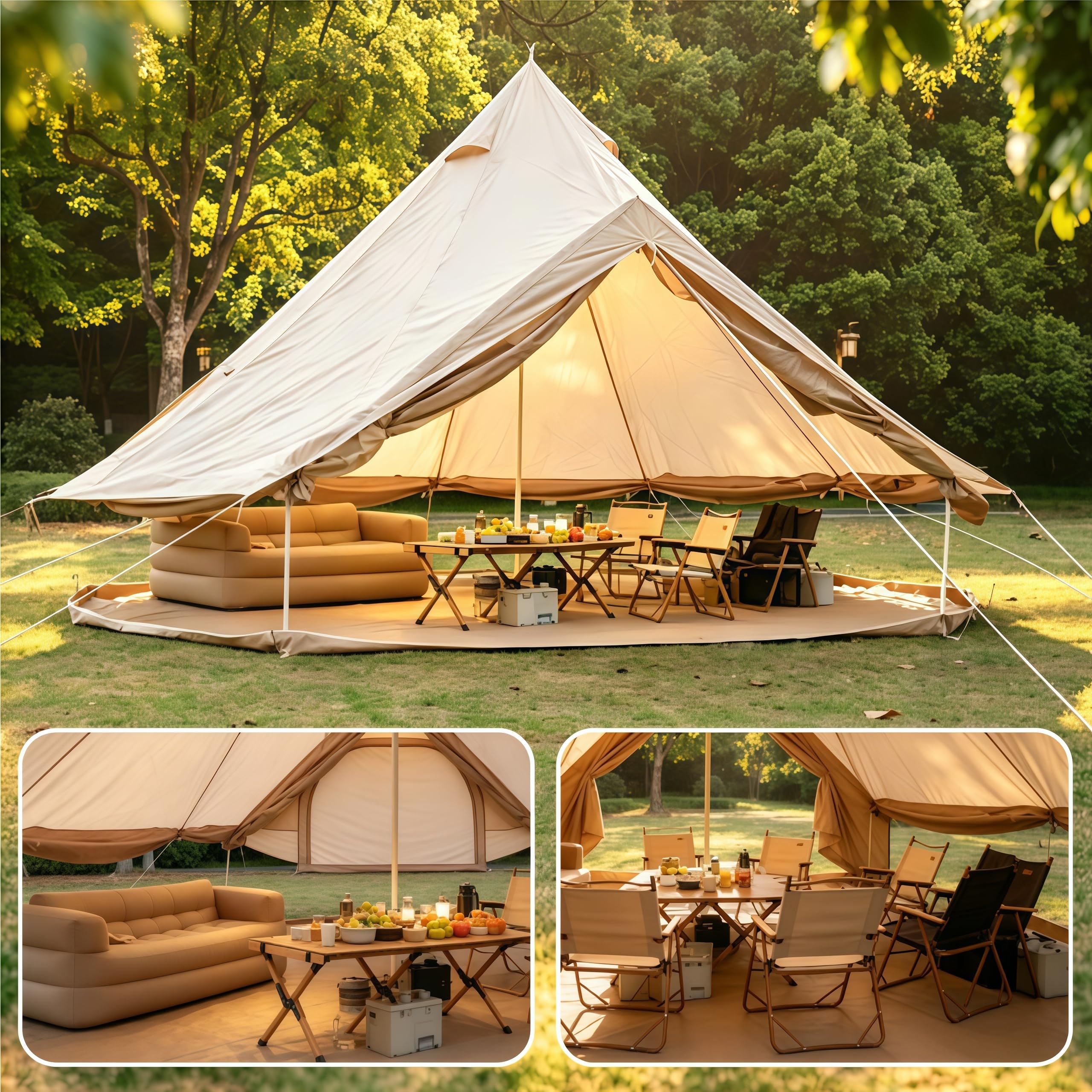 Tente de Camping Gonflable Spacieuse en Toile 300D,PU3000,UPF50+ Tente Gonflable 4-8 Personnes,Tente Chaude avec Sortie de Poêle,Jardin et Extérieur