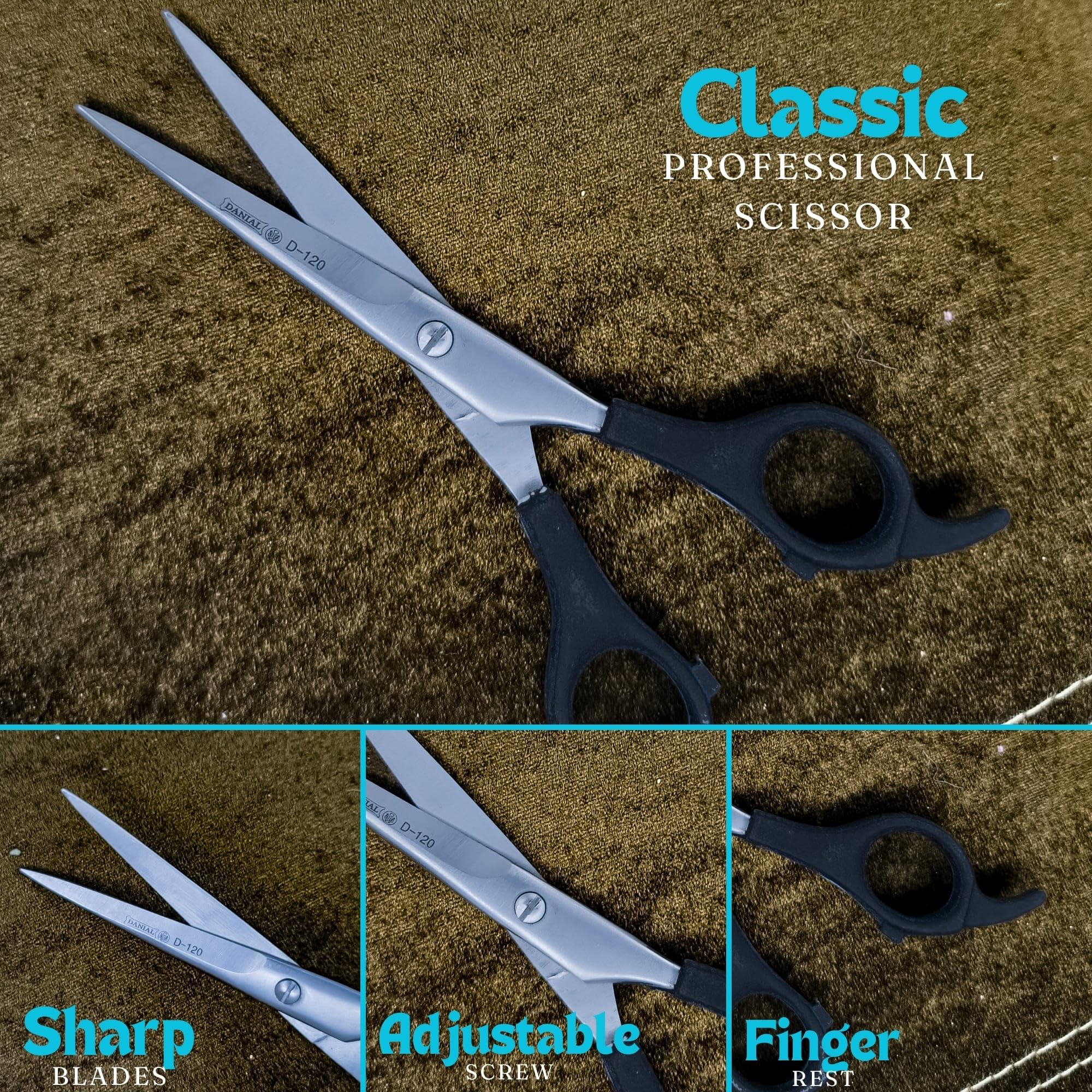 DANIAL 6-Inch Stainless Steel Barber Scissors for Professional Hair Cutting - Ideal for Men and Women's Grooming, Beard, and Mustache Trimming 4