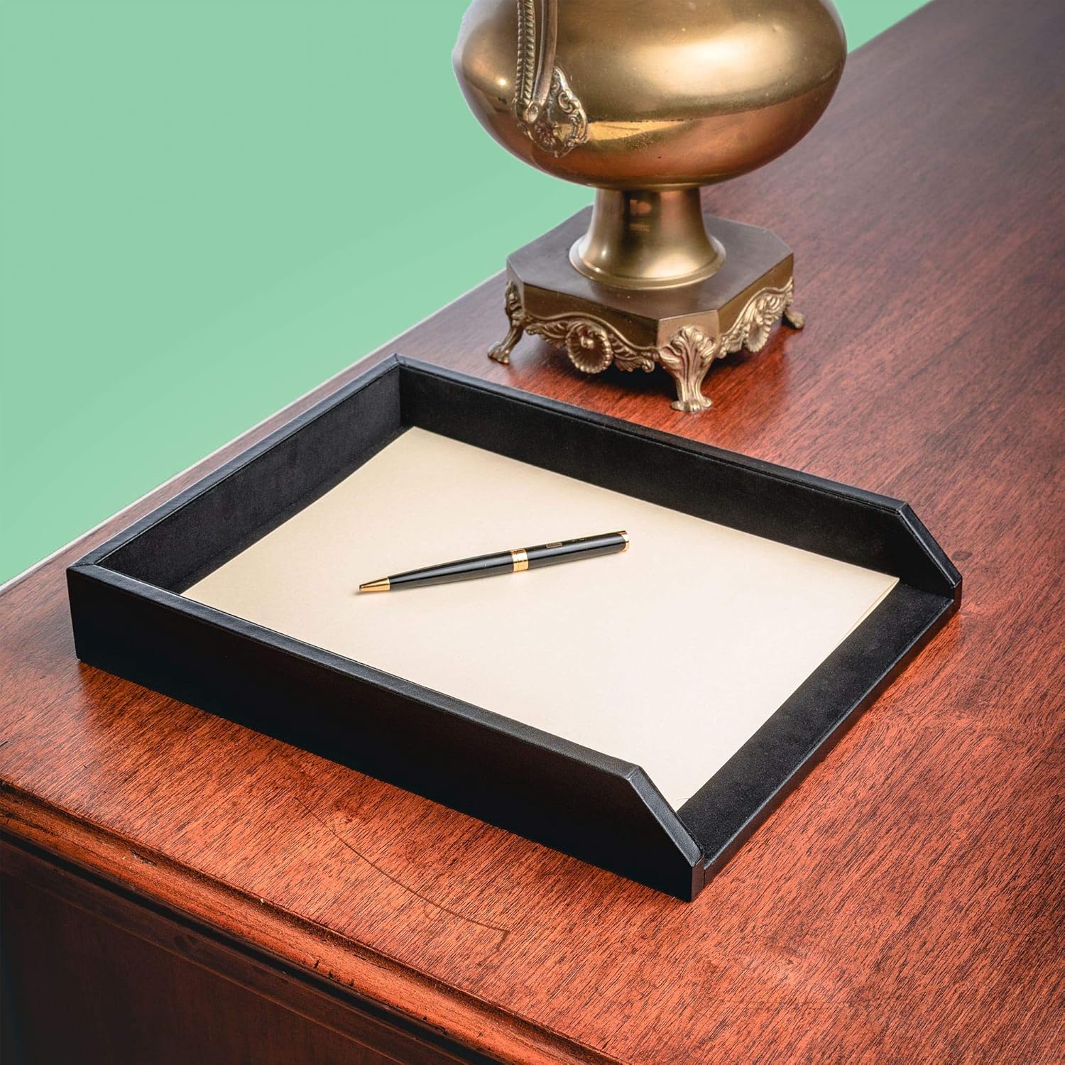 Dacasso Black Leather Front-Load Letter Tray, Under 5 Gallons