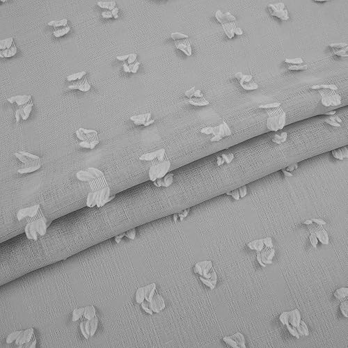 Miniatura 4 de KOUFALL Cortinas traslúcidas gris texturizadas de 96 pulgadas de largo para sala con pompones, estilo bohemio, esponjosas y peludas, con pestaña