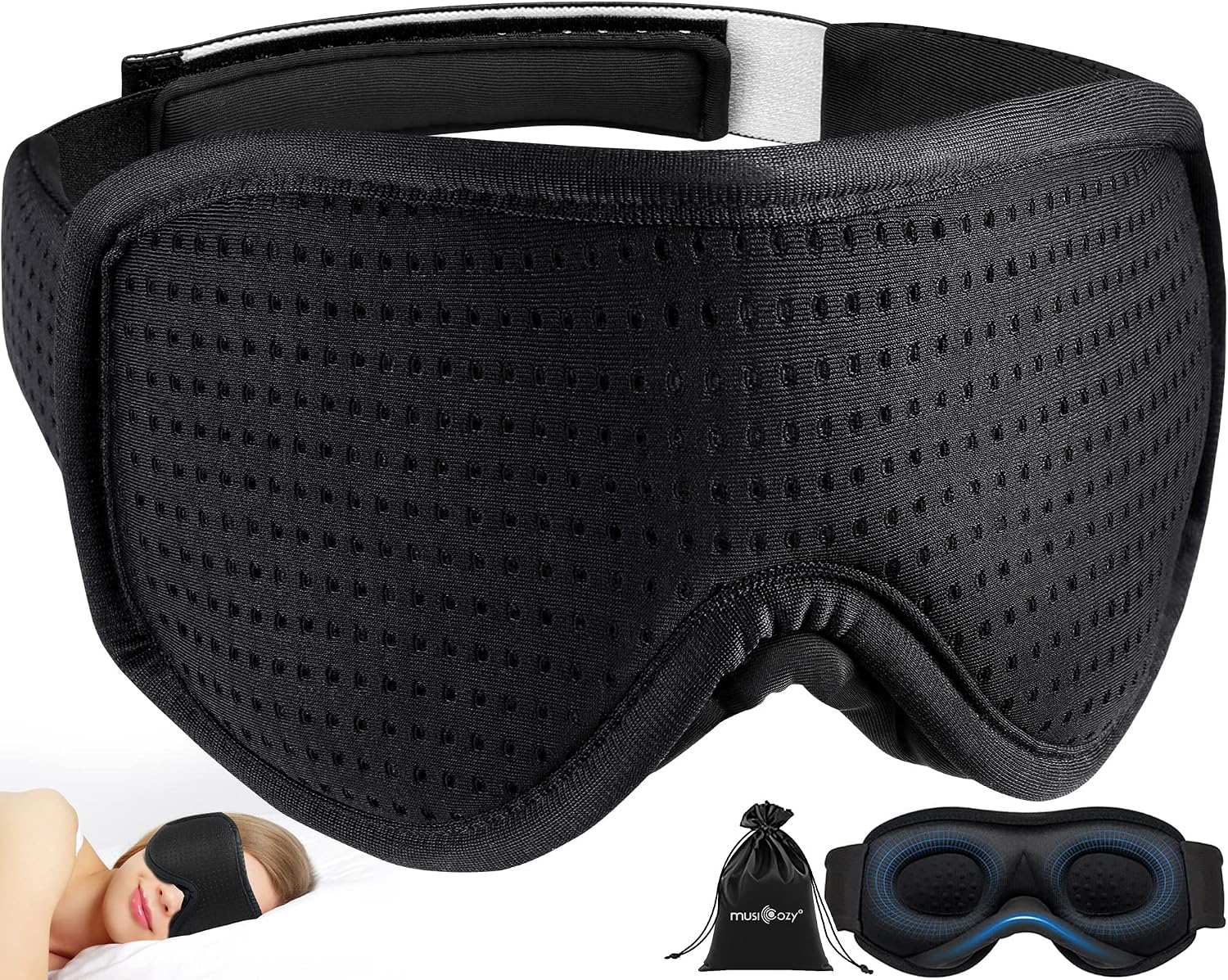 MUSICOZY Sleep Eye Mask for Men Women, 3D Contoured Cup Sleeping Eye Mask, Blindfold for Sleeping Side Sleeper, Cool Weighted Night Sleep Eye Mask, Eye Cover for Travel Office Night Mask, Black