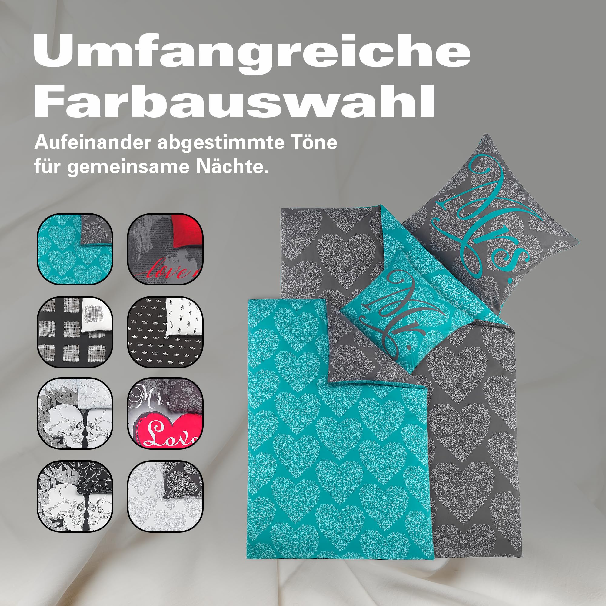 BaSaTex Partner Bettwäsche Set, 2X 155x220 + 2X 80x80, Ornamente | Designed für Paare, Öko_Tex Zertifiziert, 100% Mikrofaser, Atmungsaktiv und Temperaturausgleichend