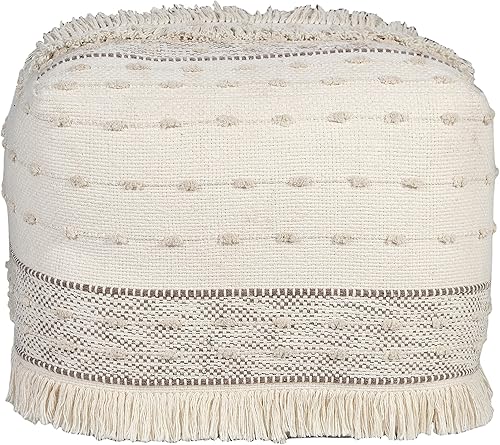 Miniatura 123 de L.R. Resources Inc LR Home Puf otomano de transición de poliéster gris/marfil para decoración del hogar | Reposapiés hecho a mano para decoración de