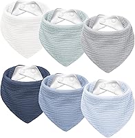 Susurration Muslin Baby Drool Bibs 6-Pack: Soft Adjustable Triangular Bandana Bibs for Boys & Girls, Superior Absorbency