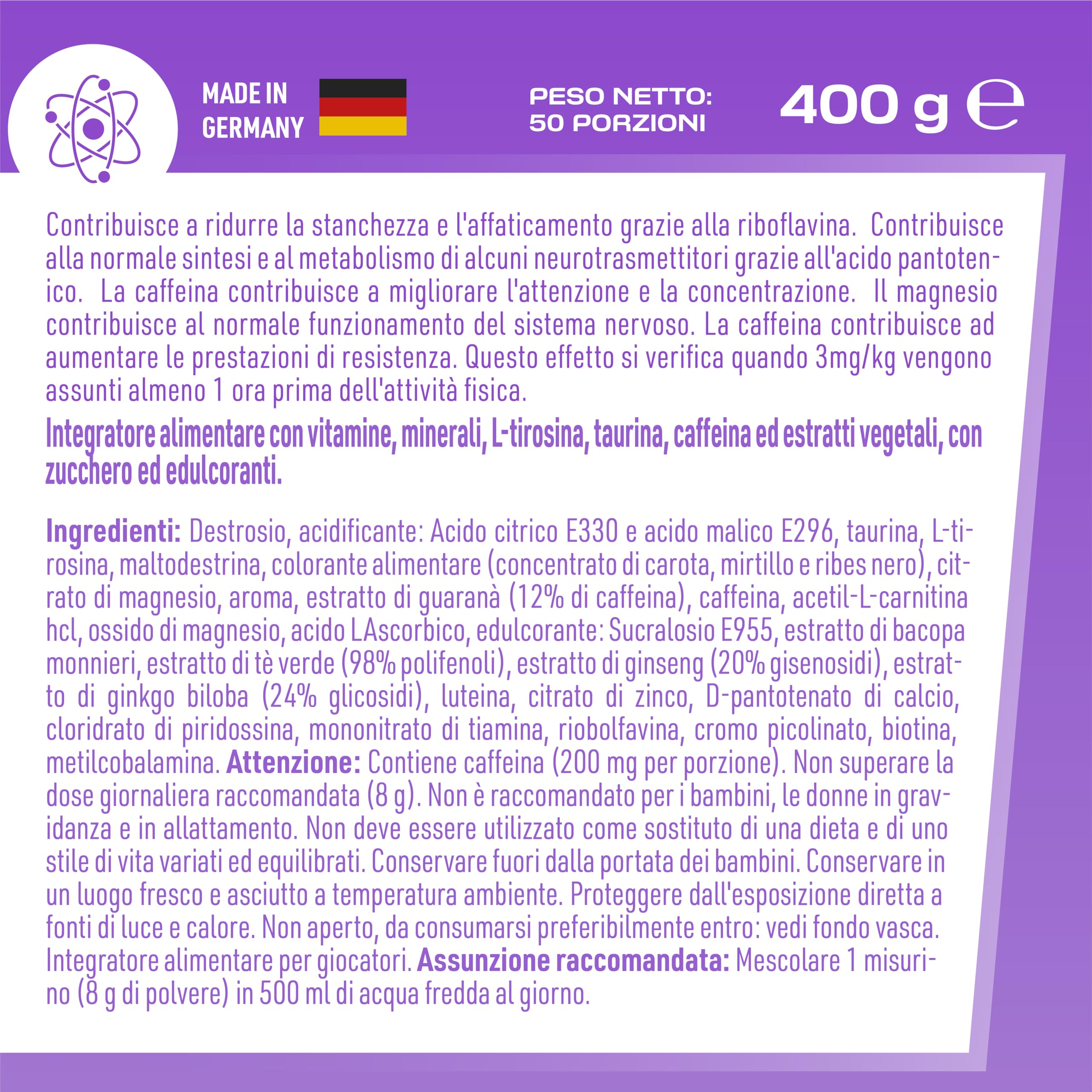 LOOT® - Booster di gioco premium con la formula Flow-State® | 50 porzioni (400g) con caffeina | 20 ingredienti ad alto dosaggio | Design unico | Concentrazione Resistenza Reattività | Lampone raro