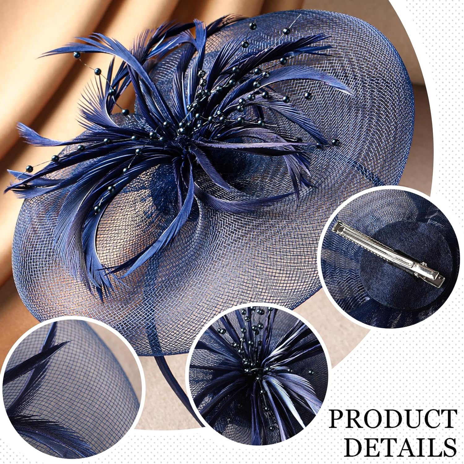 Heart Mesh Tea Party Hats - Feather Derby Fascinators 2026 Kentucky Hat with Hair Clip for Women Wedding - Image 5
