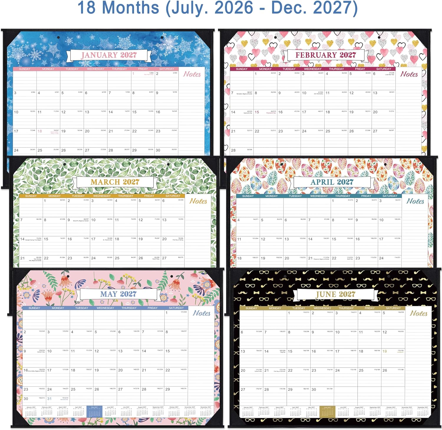 2026-2027 Desk Calendar - Large Desk Calendar 2026-2027, 22" x 17", Jul. 2026 - Dec. 2027, 18 Months Planning, Large Ruled Blocks, Tear Off Design, 4 Corner Protectors & 2 Hanging Hooks