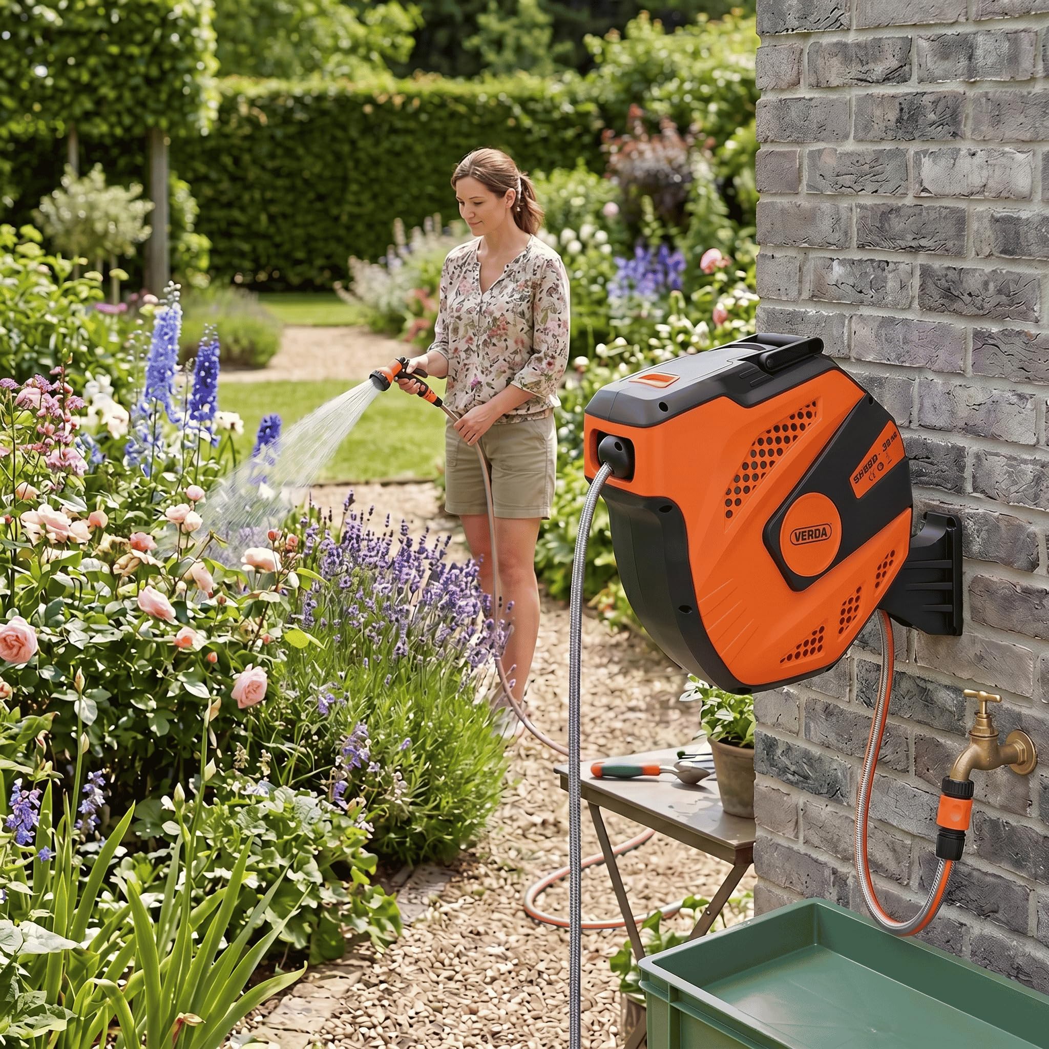 Schlauchtrommel & Wand-Schlauchbox 20M+2M – Hochwertiger 1/2-Zoll Automatik-Gartenschlauch mit 180° Rückholfunktion, robuste, wetterfeste & platzsparende Lösung für Garten, Terrasse & Balkon