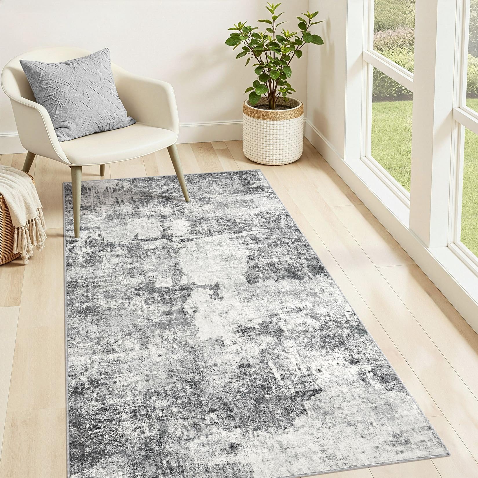 DMOYEST Living Room Area Rugs - 3x5 Abstract Large Soft Indoor Washable Rug Neutral Modern Low Pile Carpet for Bedroom Dining Room Farmhouse Home Office - Grey