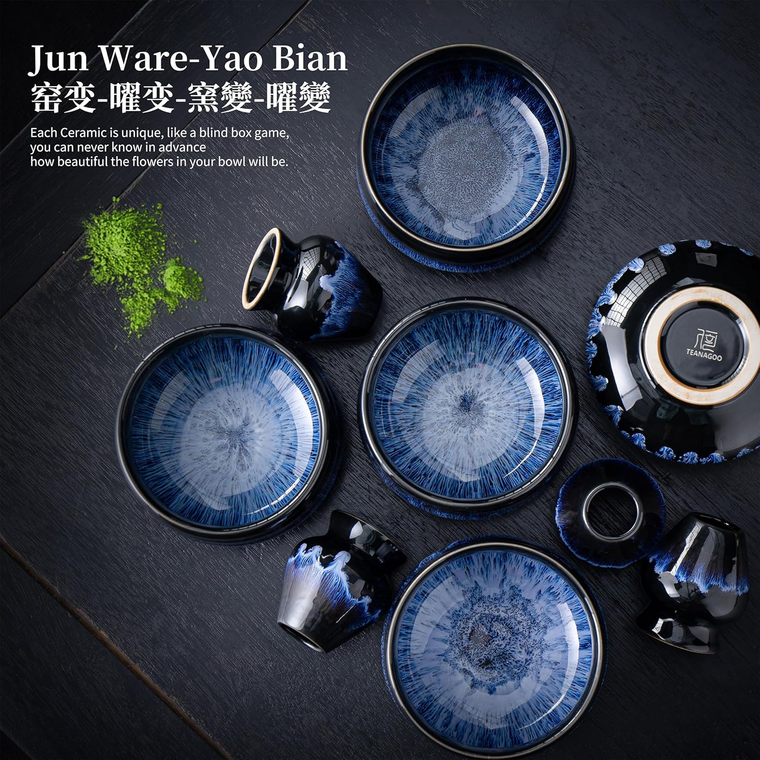 TEANAGOO 7 Pcs Matcha Whisk Set, Matcha Set for Ceremony, Matcha Kit Junware-Blue, Matcha Tea Set for Making Breakfast/Latte, Matcha Whisk Gift Set and Bowl with All Accessories - Image 5