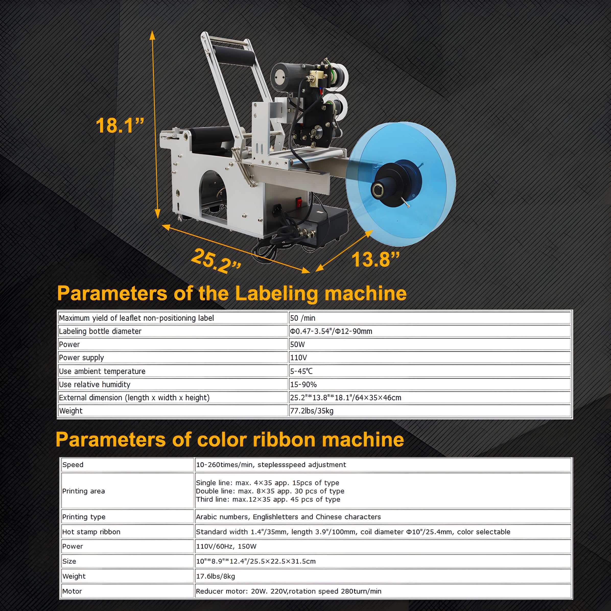 Banfluxion 110V Semi-Automatic Round Bottle Labeling Machine Round Bottle Coding and Labeling Machine LT-50 Label Maker with Color Ribbon Hot Printer