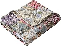 Greenland Home Blooming Prairie Quilted Patchwork Throw - 100% Cotton Reversible Garden Color Blanket