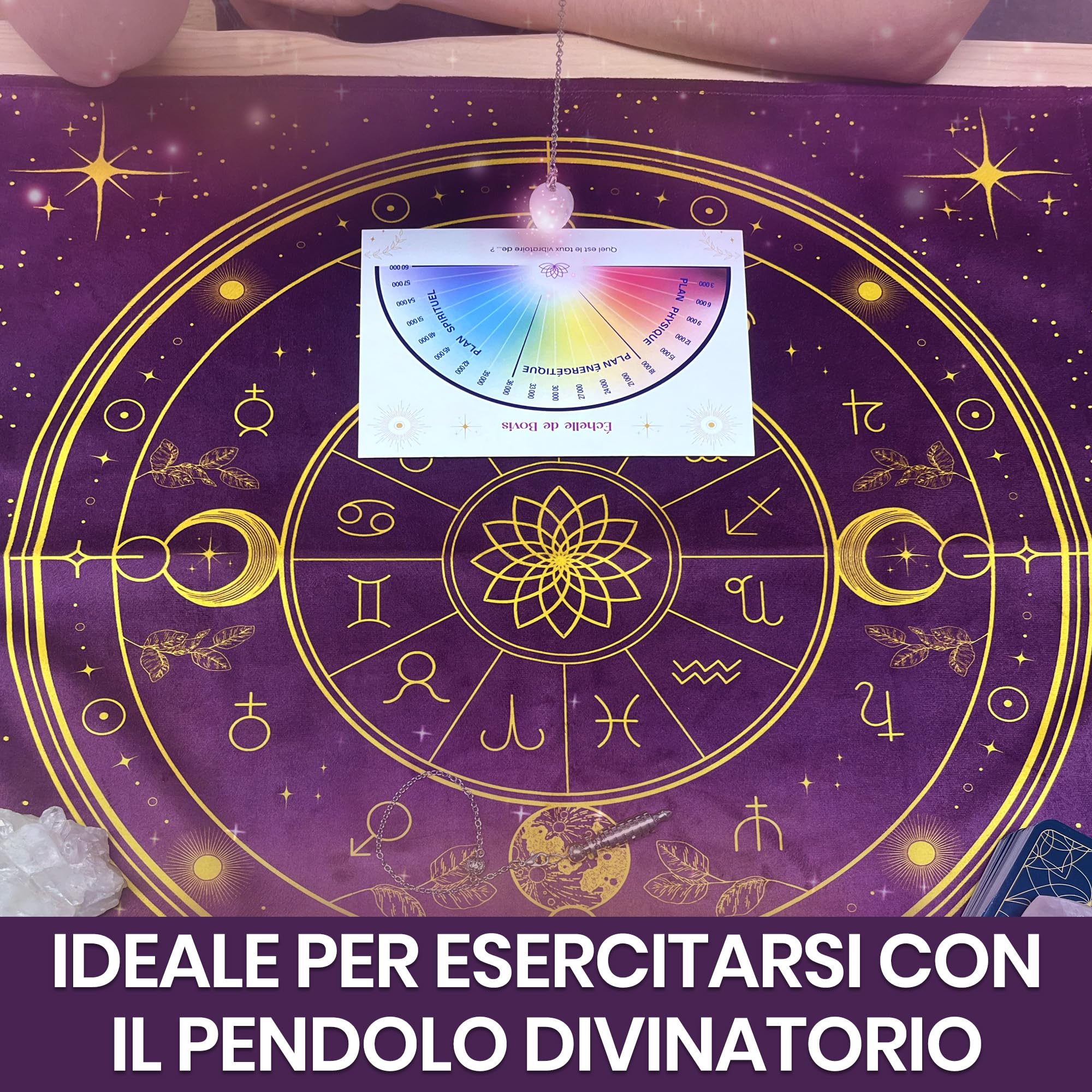 Vibratis Tappeto Divinatorio e Sacchetto - Tovaglia per Carte Oracoli e Tarocchi - Panno d'Altare in Velluto per Praticare Cartomanzia e Pendolino Esoterico