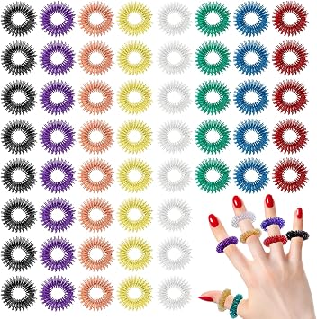 100 PCS Acupressure Rings Spiky Sensory Fidgets Rings, Finger Massage Ring for Stress Relief Toys Acupuncture Ring Set for Kids Women Men, Anxiety Relief Toys Stress Reducer Massager 8 Colors
