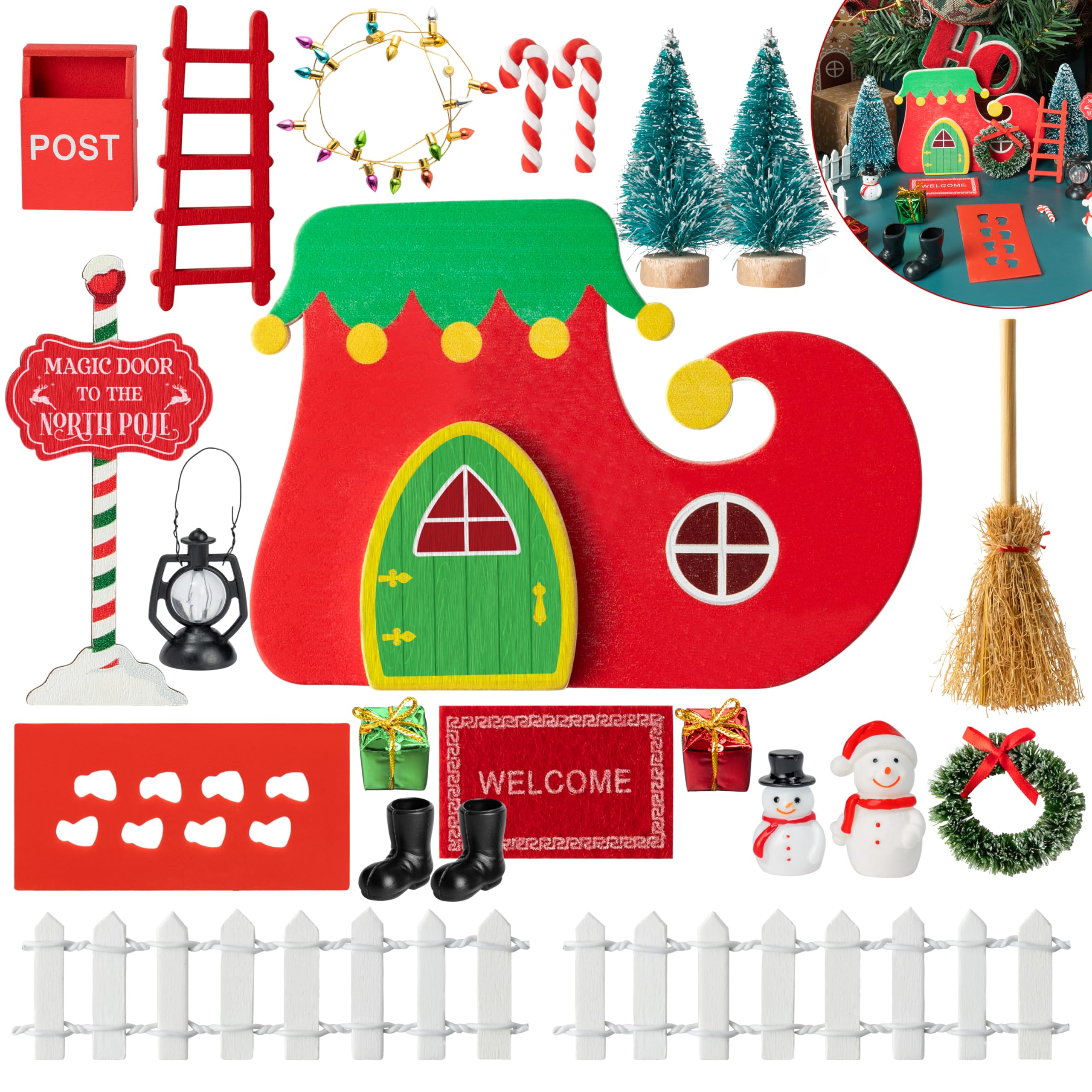 Haooryx Christmas Magic Wooden Miniature Fairy Doors Accessories Elf Magic Door (Shoes)