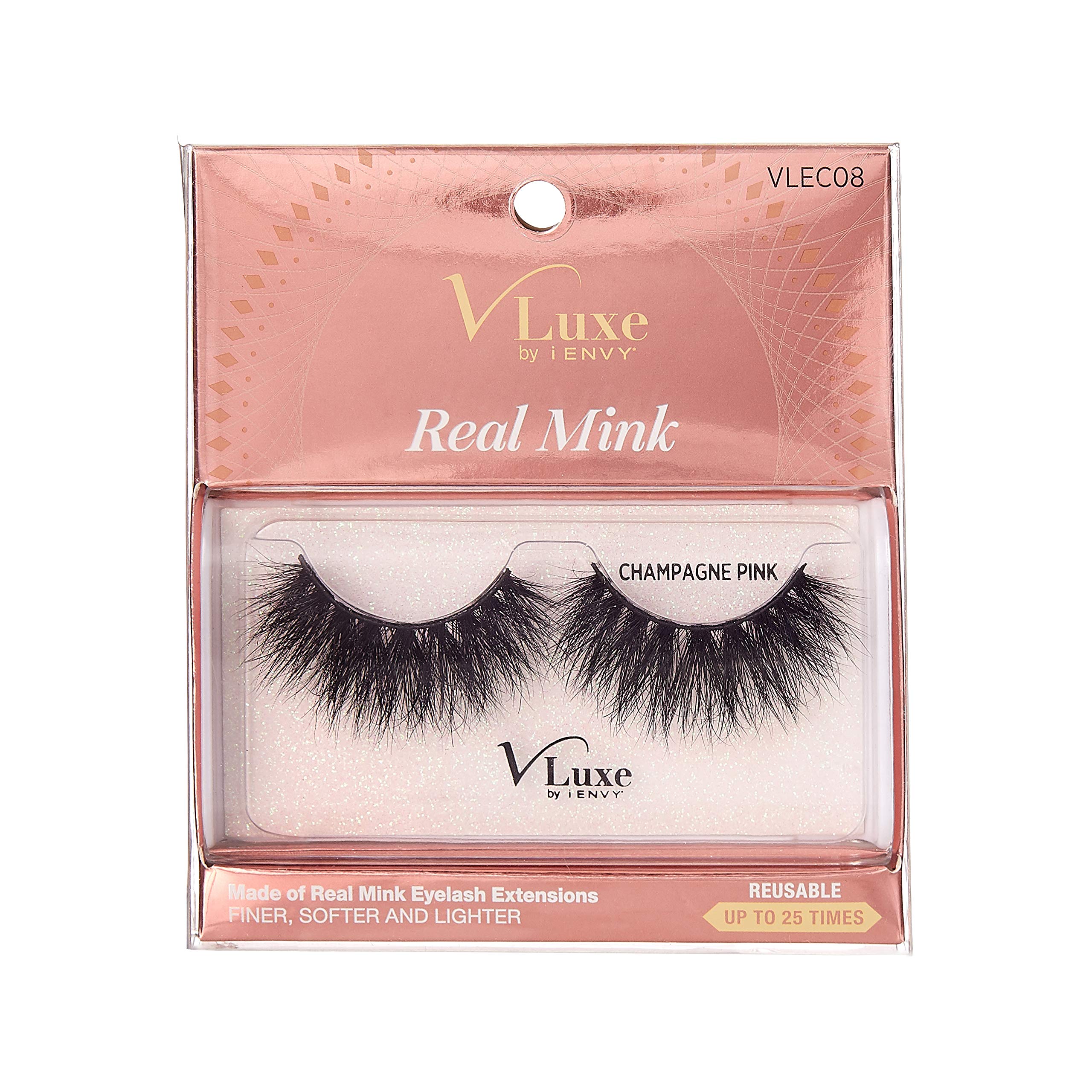 i•ENVYFalse Eyelashes Real Mink Lashes Dramatic Long Eyelashes (Champagne Pink)