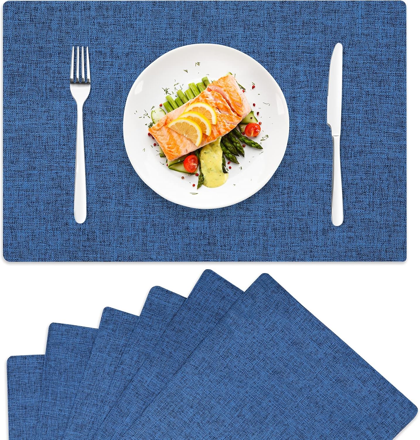 homing Navy Blue Cloth Placemats for Dining Table Set of 6 – Cotton Linen Blend Washable Farmhouse Kitchen Mats for Indoors & Outdoors - Easy to Clean 14 x 19 Inch : Home & Kitchen