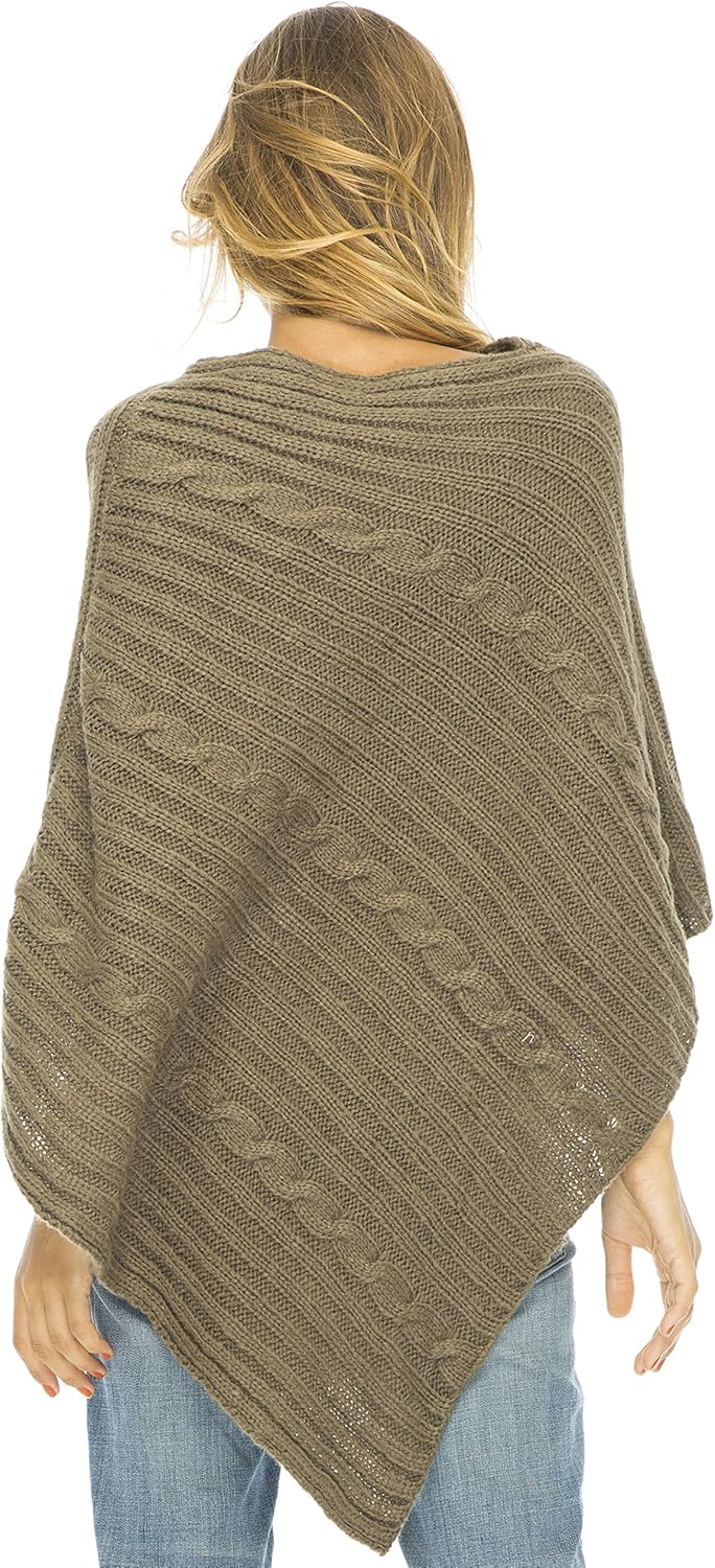 Back From Bali Womens Cable Knit Poncho Sweater Cape Boho Soft Casual - Image 4
