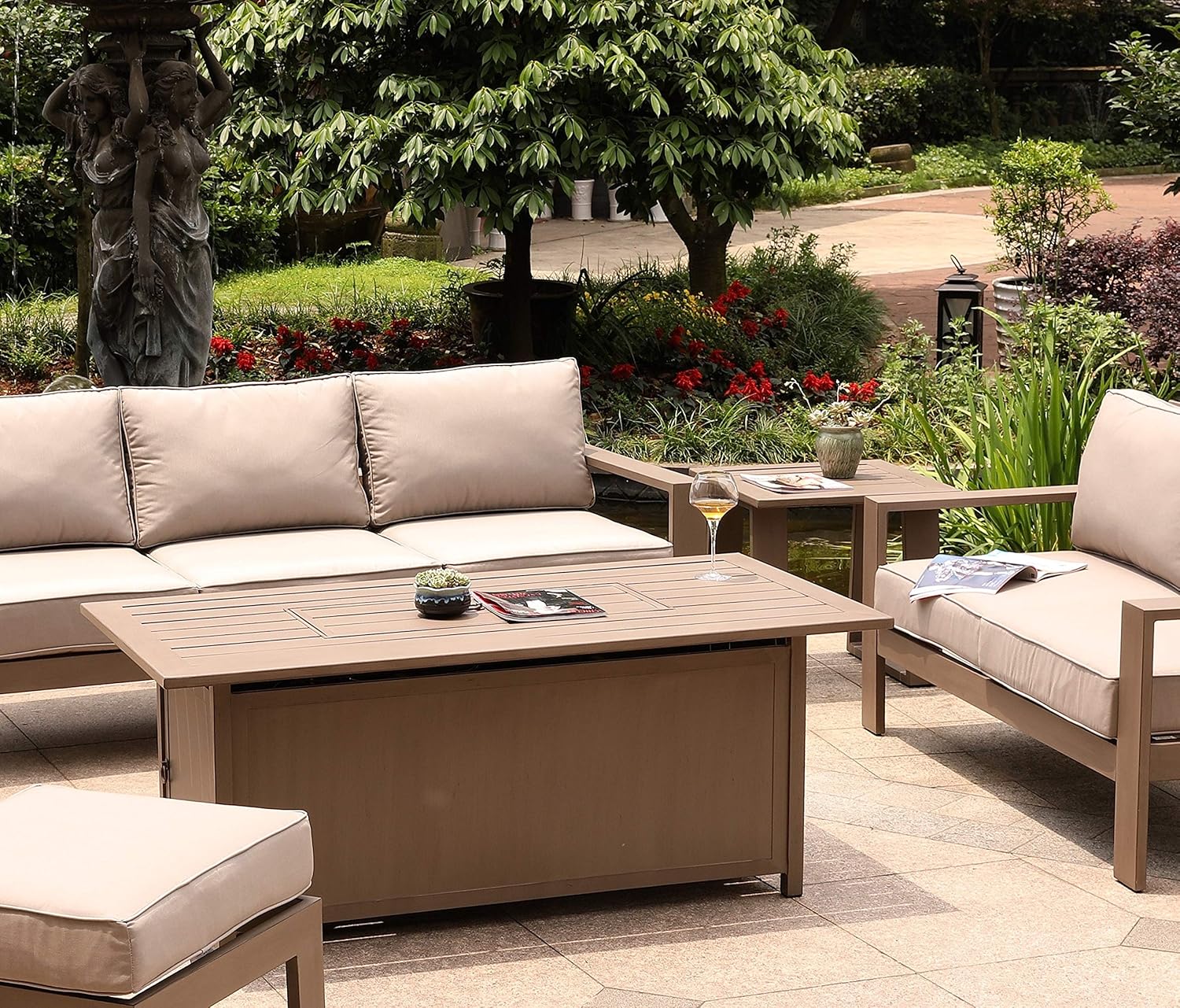 24.8,',' H x 60.6,',' W Aluminum Propane Outdoor Fire Pit Table with Lid