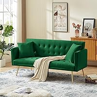 Vista 56 de Sofá cama moderno de terciopelo de 72 pulgadas, sofá cama plegable convertible con 3 respaldos ajustables, sofá biplaza reclinable copetudo