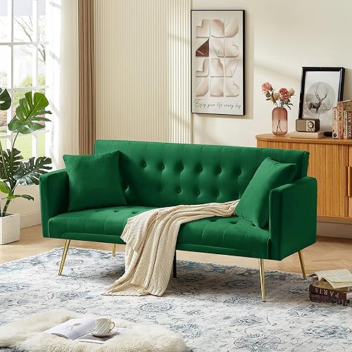 Miniatura 40 de Sofá cama moderno de terciopelo de 72 pulgadas, sofá cama plegable convertible con 3 respaldos ajustables, asiento reclinable copetudo con patas