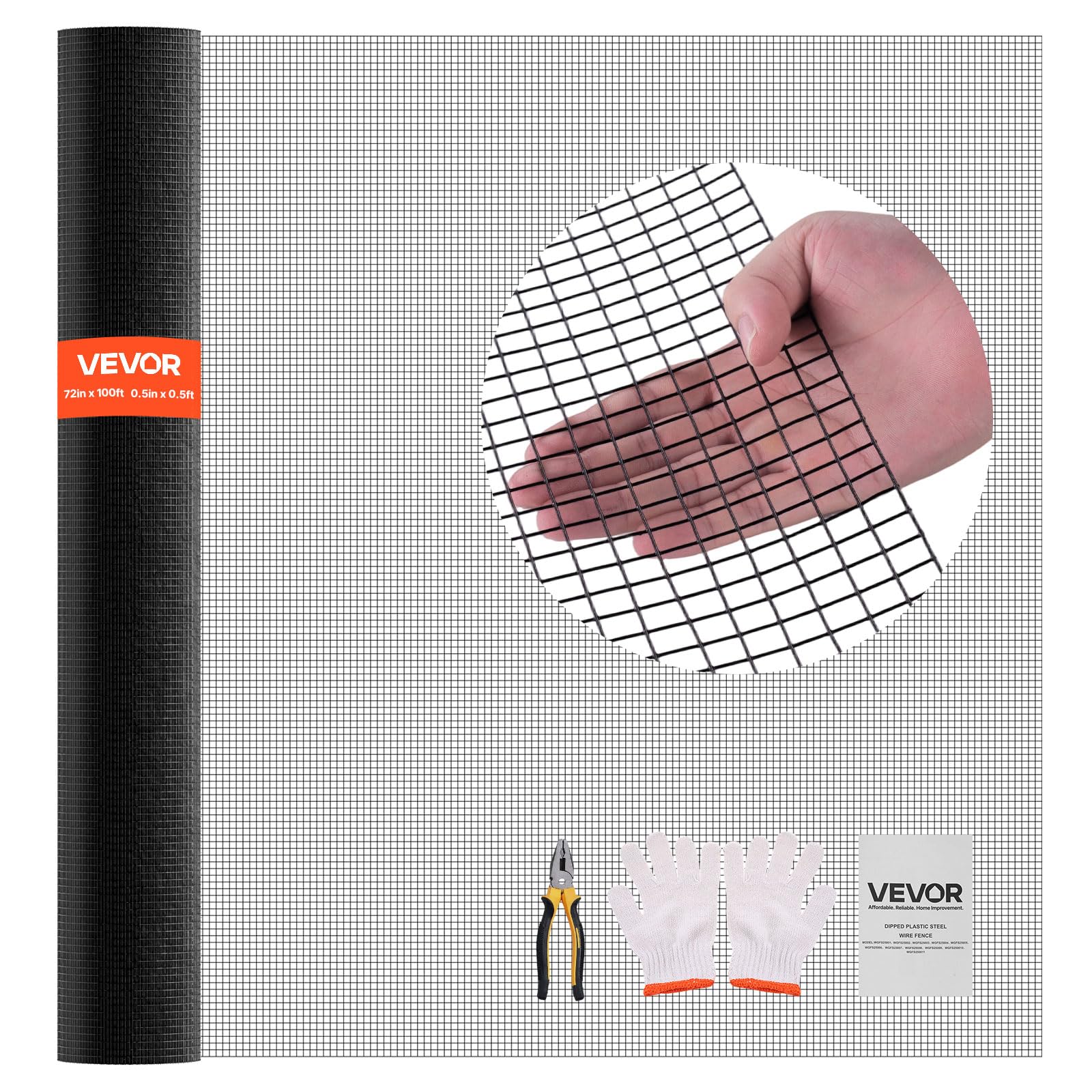 VEVOR Valla de Jardín 183 cm x 30,48 m, Tamaño de Malla 1,27 x 1,27 cm, Alambre Galvanizado de 1,06 mm de Diámetro, Recubierta de Vinilo, para Plantas de Jardín, Conejos y Aves de Corral, Negro