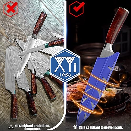 Vista 140 de XYJ Juego de 2 fundas de cuchillo de seguridad para cuchillos, protector de borde, funda universal para cuchillos, chef, cuchillo de cerámica
