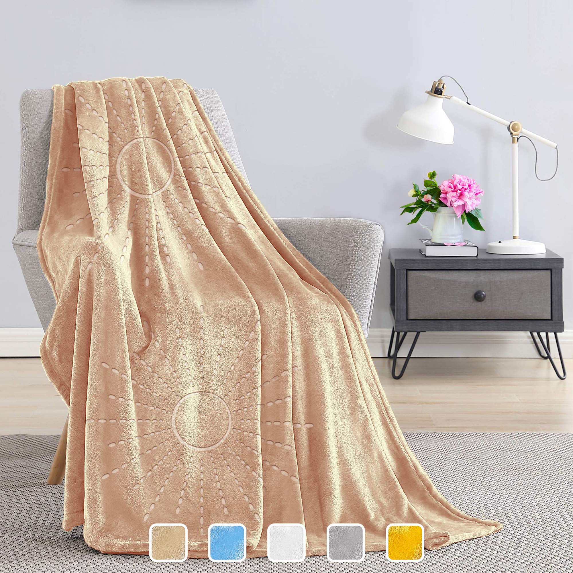 Fleece Throw Blankets for Couch Bed or Sofa - Cozy Soft Warm 330GSM - Lightweight Plush Microfiber Blanket for Home and Bedroom (50"x60", Beige)