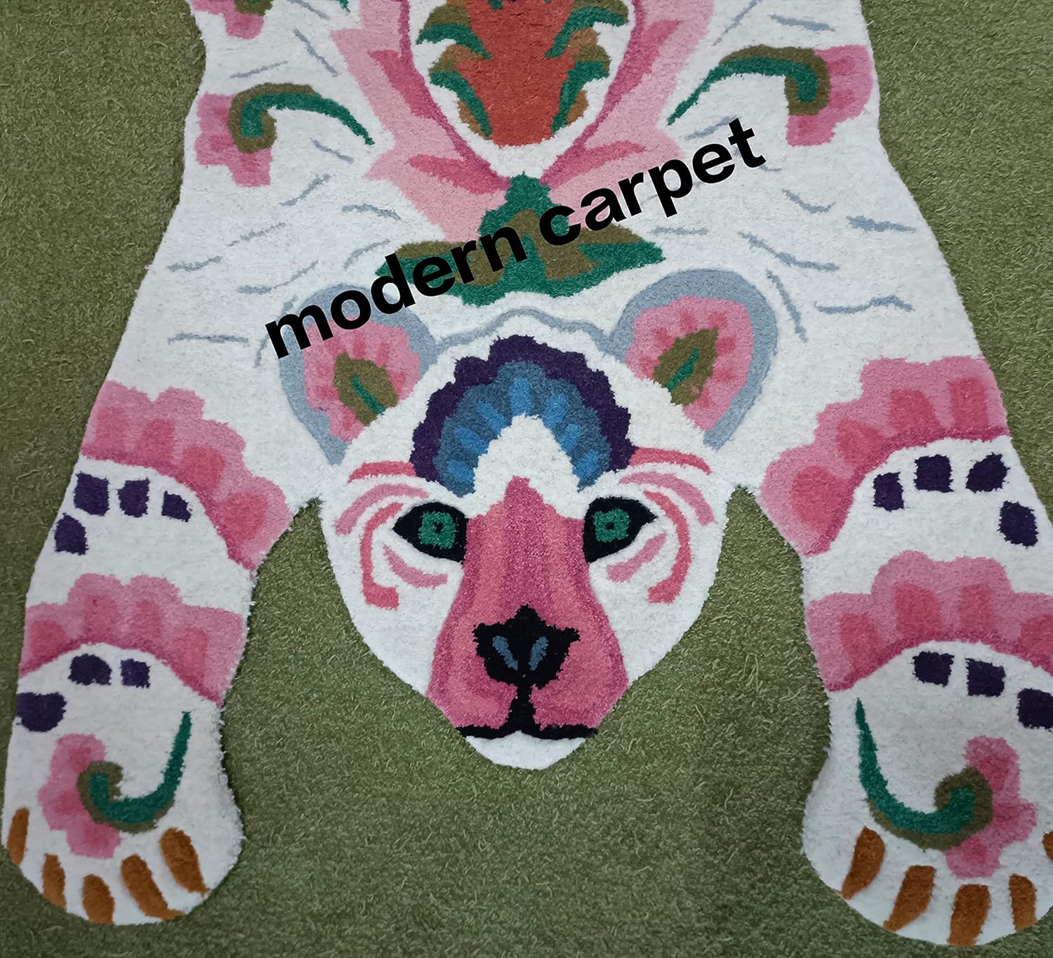 Aztec Polar Bear Kid Rugs 3x5 100% Woolen Handmade Tufted for Kid Room Bedroom Living Room Doormat by Modern Carpet