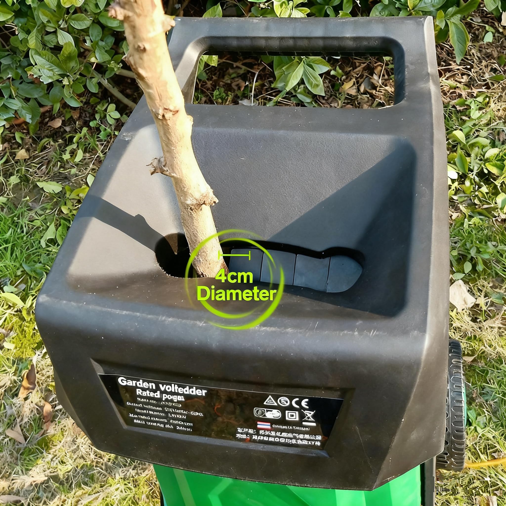 Trituradora de Madera EléCtrica, Trituradora de JardíN de Nueva GeneracióN, Tritura hasta 4 Cm, Velocidad de 4500 RPM, Cable de AlimentacióN de 30 M, Cuchillas Dobles de Acero Al Manganeso