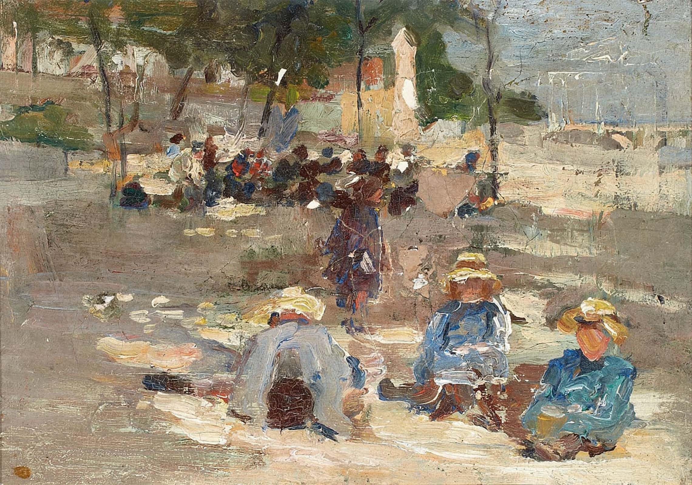 ARTXLXXBN Famous Print Painting Colorful Art Print Picnic in the park by Max Liebermann Canvas Art Decorations for Home Decor 60x90cm