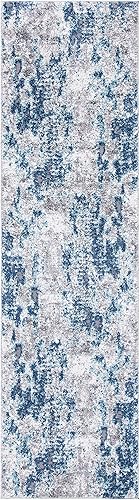 Miniatura 6 de SAFAVIEH Aston Collection ASN704N - Alfombra redonda de 3 pies, color azul marinogris, moderna, abstracta, no desprende pelusa, para comedor,